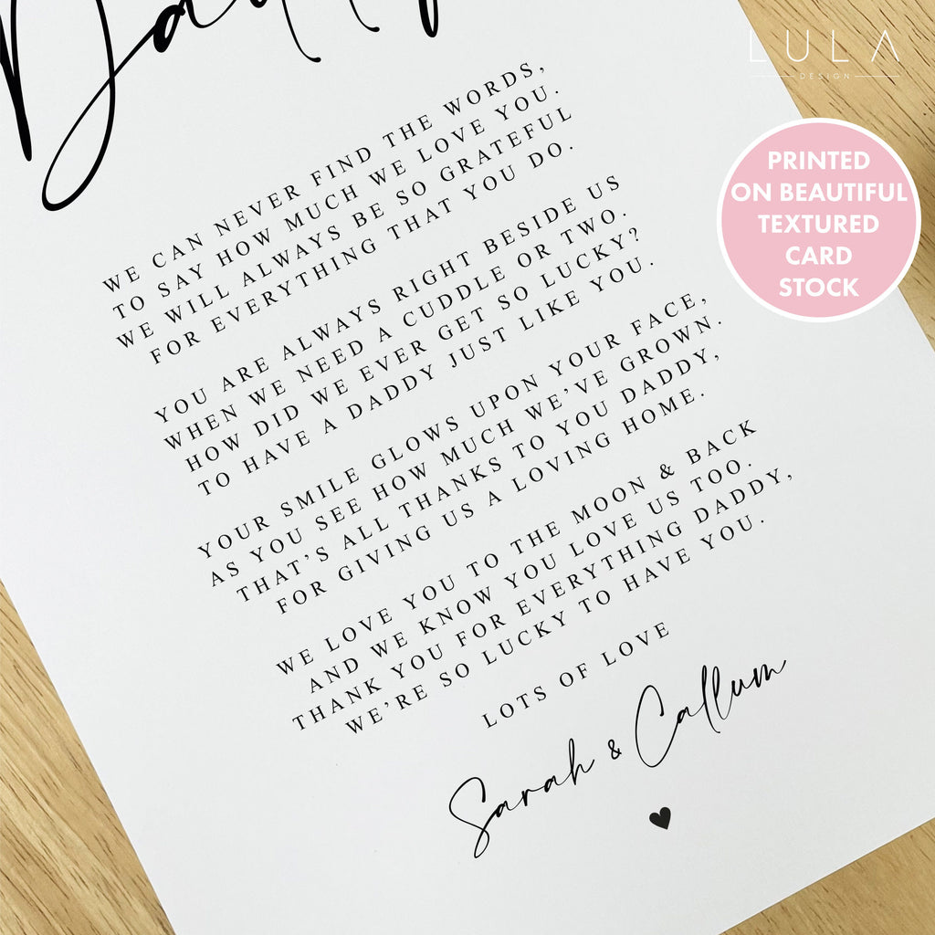 PERSONALISED Daddy Poem A4 PRINT- Fathers Day Poem Gift, Daddy Birthday Gift, Fathers Day Print for Daddy from Child Children, Daddy Gift