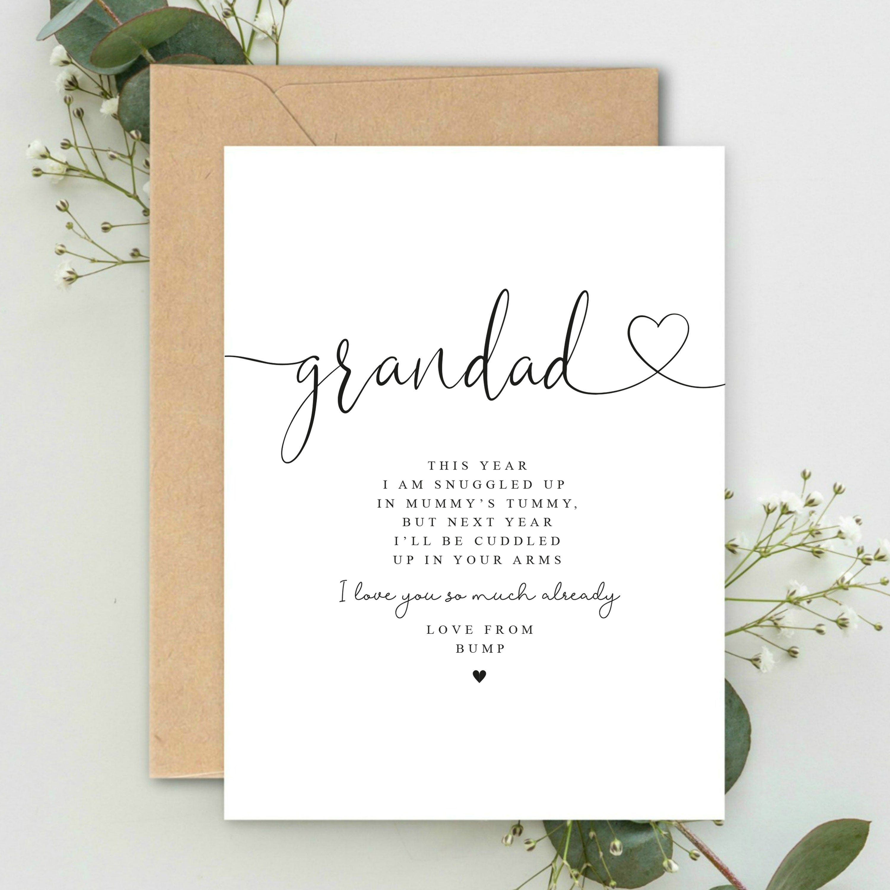 Grandad to be This Year I am snuggled up in Mummy's Tummy, Grandad Birthday Christmas A5 Card with envelope Father's Day Card, Grandad to be