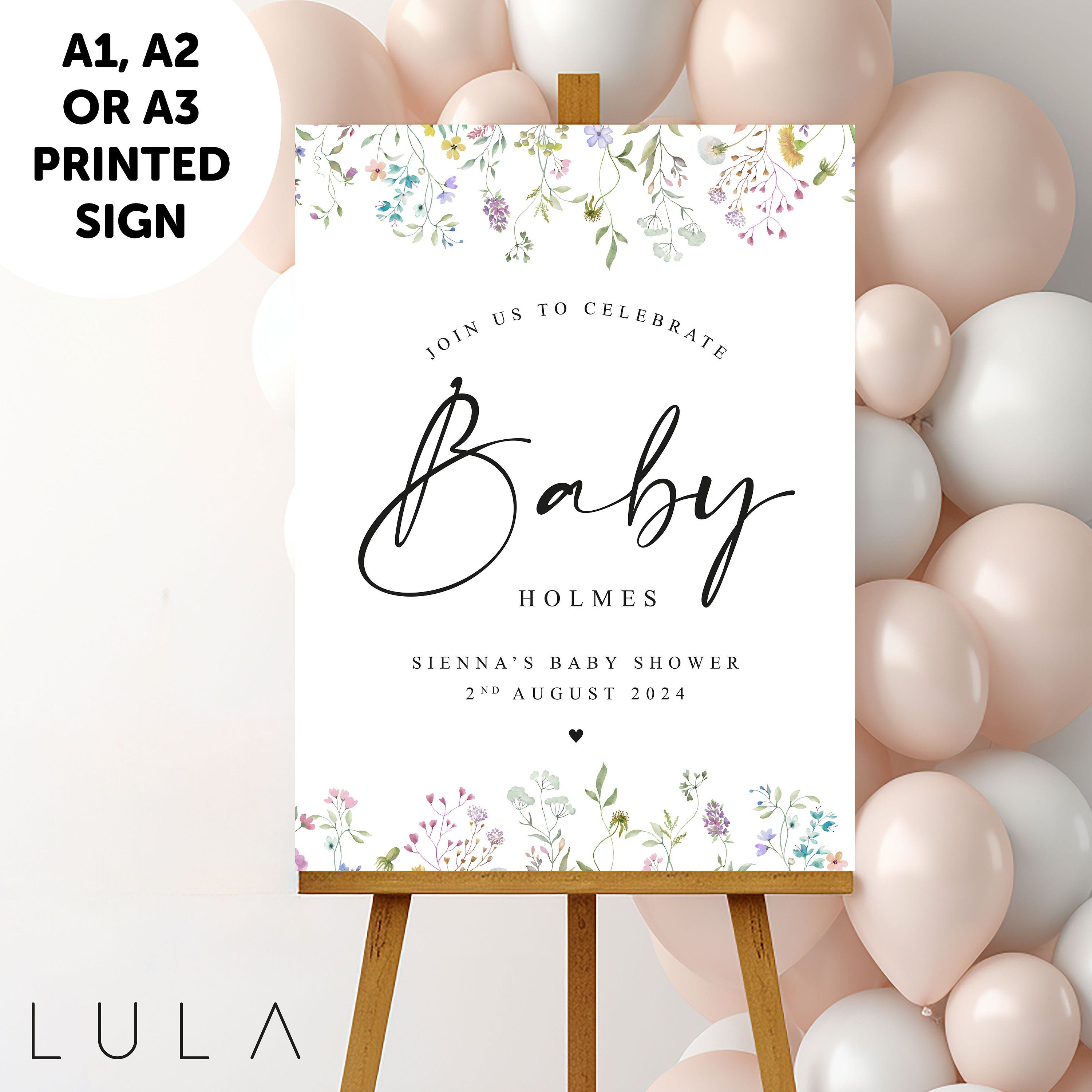 PERSONALISED Multi Colour Wild Flower Floral Baby Shower Sign PRINTED Wildflower Baby Shower Welcome Sign Baby in Bloom