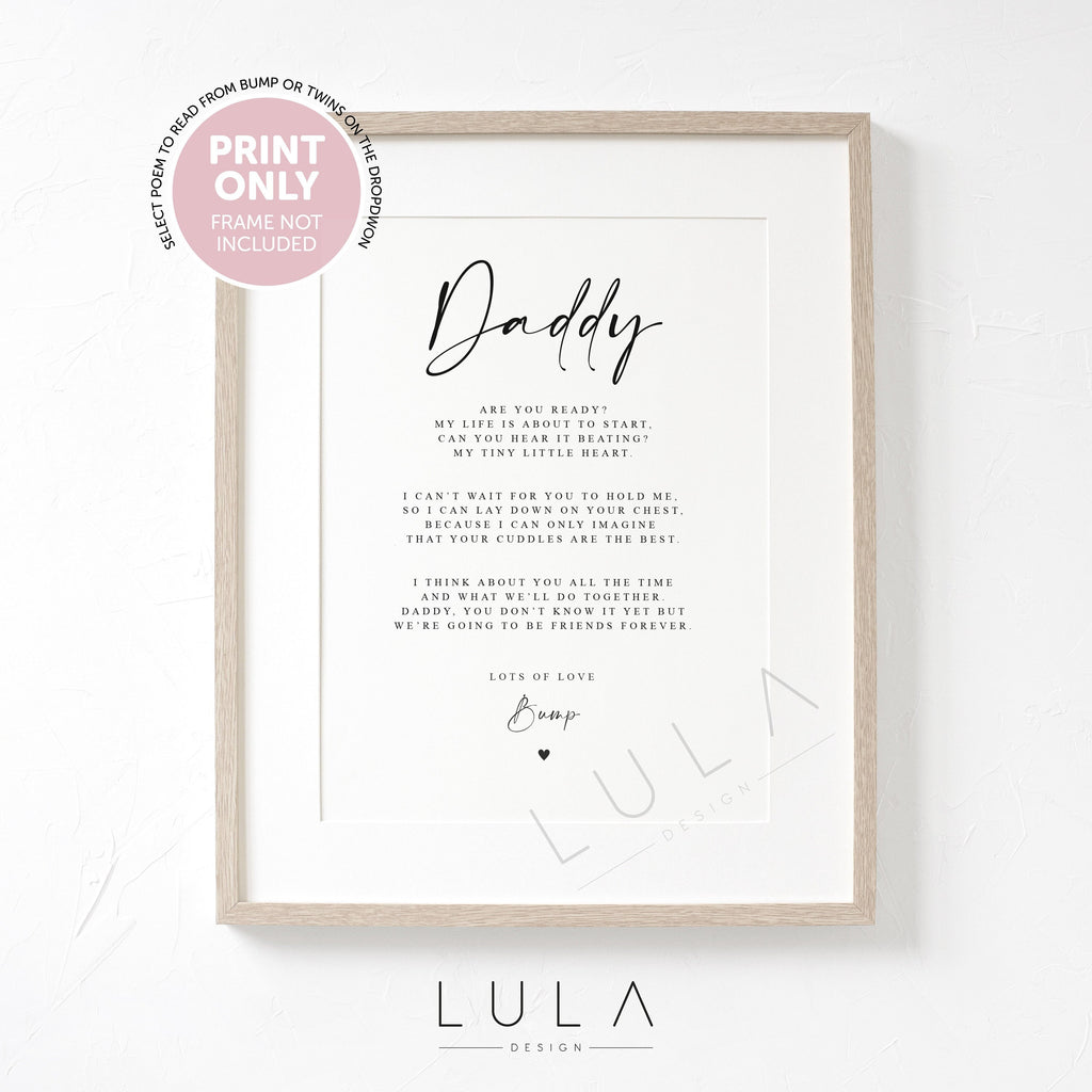 PERSONALISED Daddy to be Poem from Bump Twins A4 A5 UNFRAMED PRINT New Dad Birthday Gift, Fathers Day Gift, Pregnancy Announcement from Bump