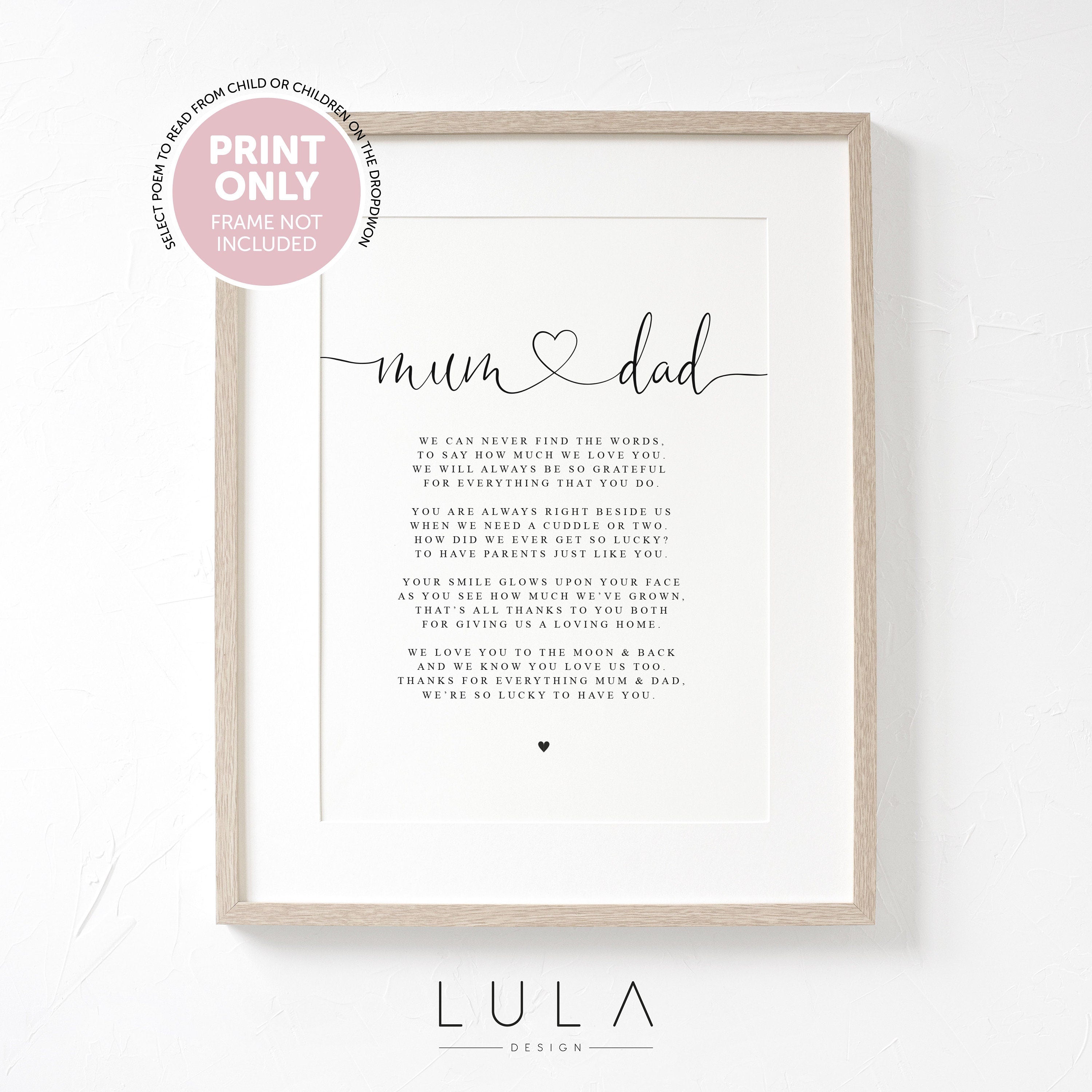 Mum and Dad Poem A4 or A5 PRINT - Gift Mum and Dad, Gift for Parents, Thank you Mum and Dad, Christmas Gift for Parents from children child