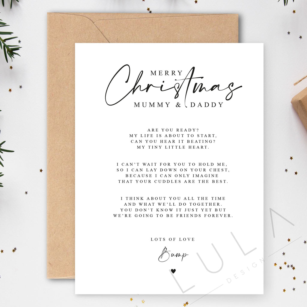 Merry Christmas Mummy and Daddy to be Pregnancy Poem Gift A5 Card with envelope, Parents to be Card, Christmas Pregnancy Card parents to be