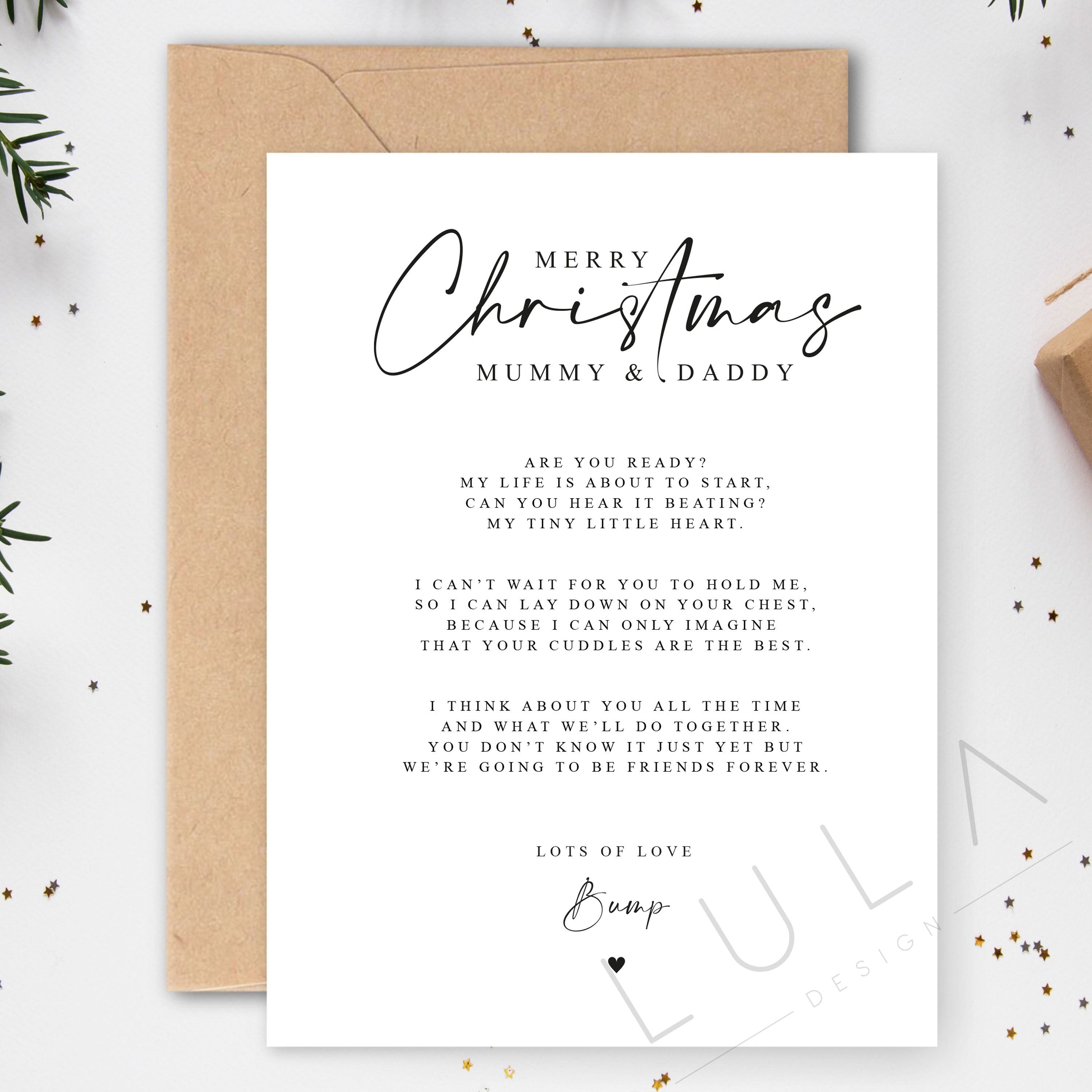 Merry Christmas Mummy and Daddy to be Pregnancy Poem Gift A5 Card with envelope, Parents to be Card, Christmas Pregnancy Card parents to be