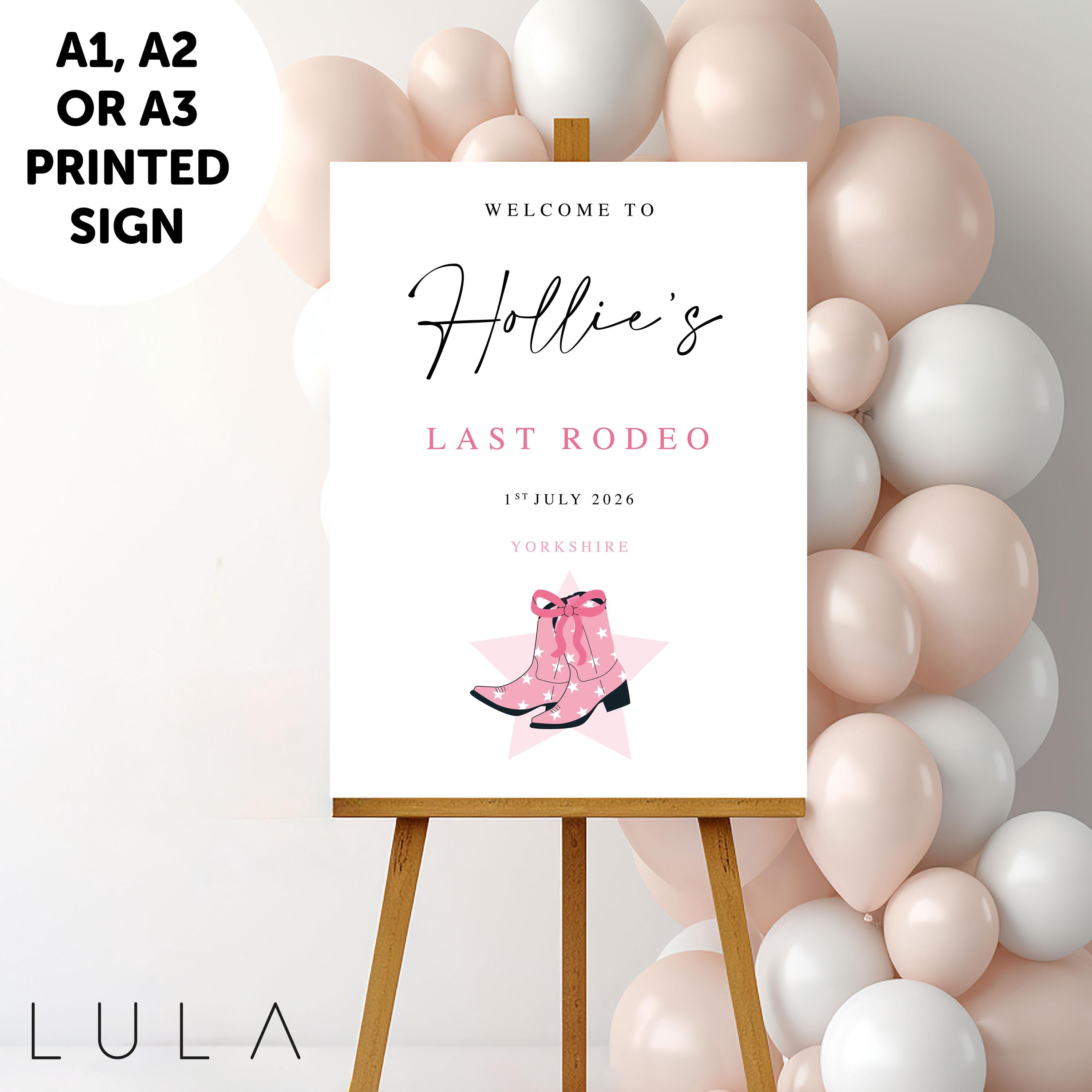 PERSONALISED A1 A2 or A3 Last Rodeo Hen Do PRINTED Welcome Sign Elegant Hen Do Welcome Sign Last Rodeo signage decor