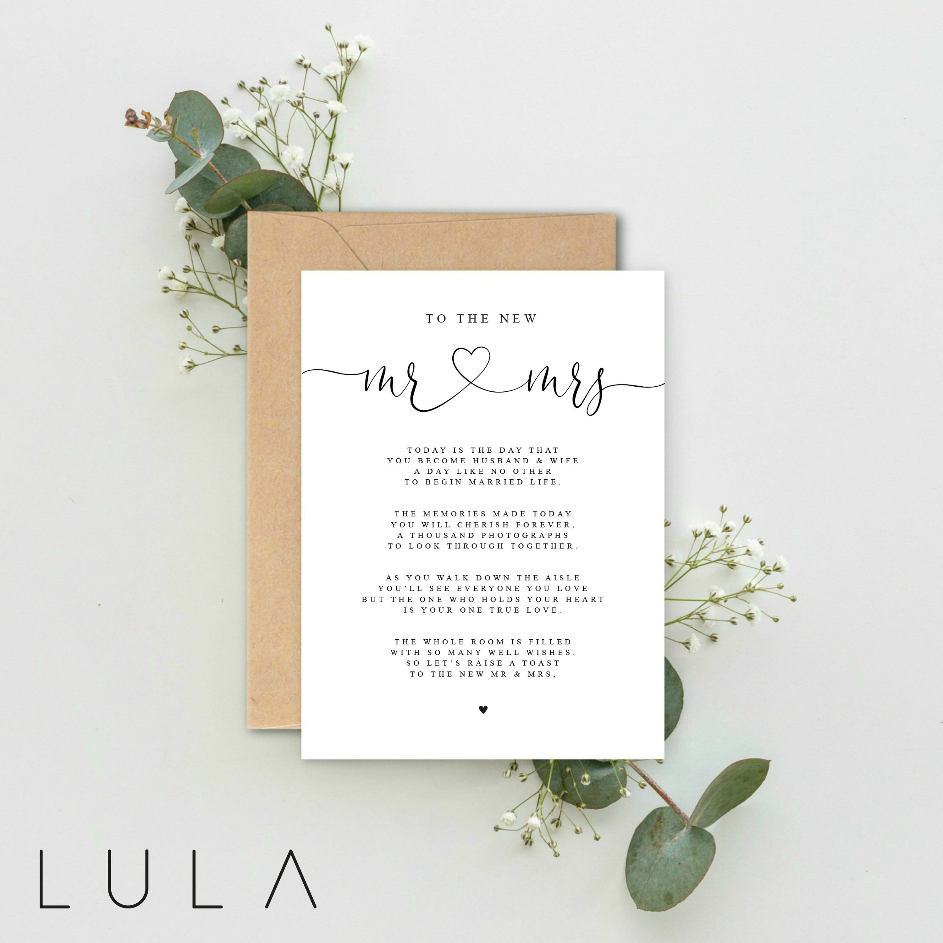 On your Wedding Day Poem A5 Greeting Card with envelope, The new Mr & Mrs Card, Bride and Groom Card, Card for Wedding, Wedding Day Card