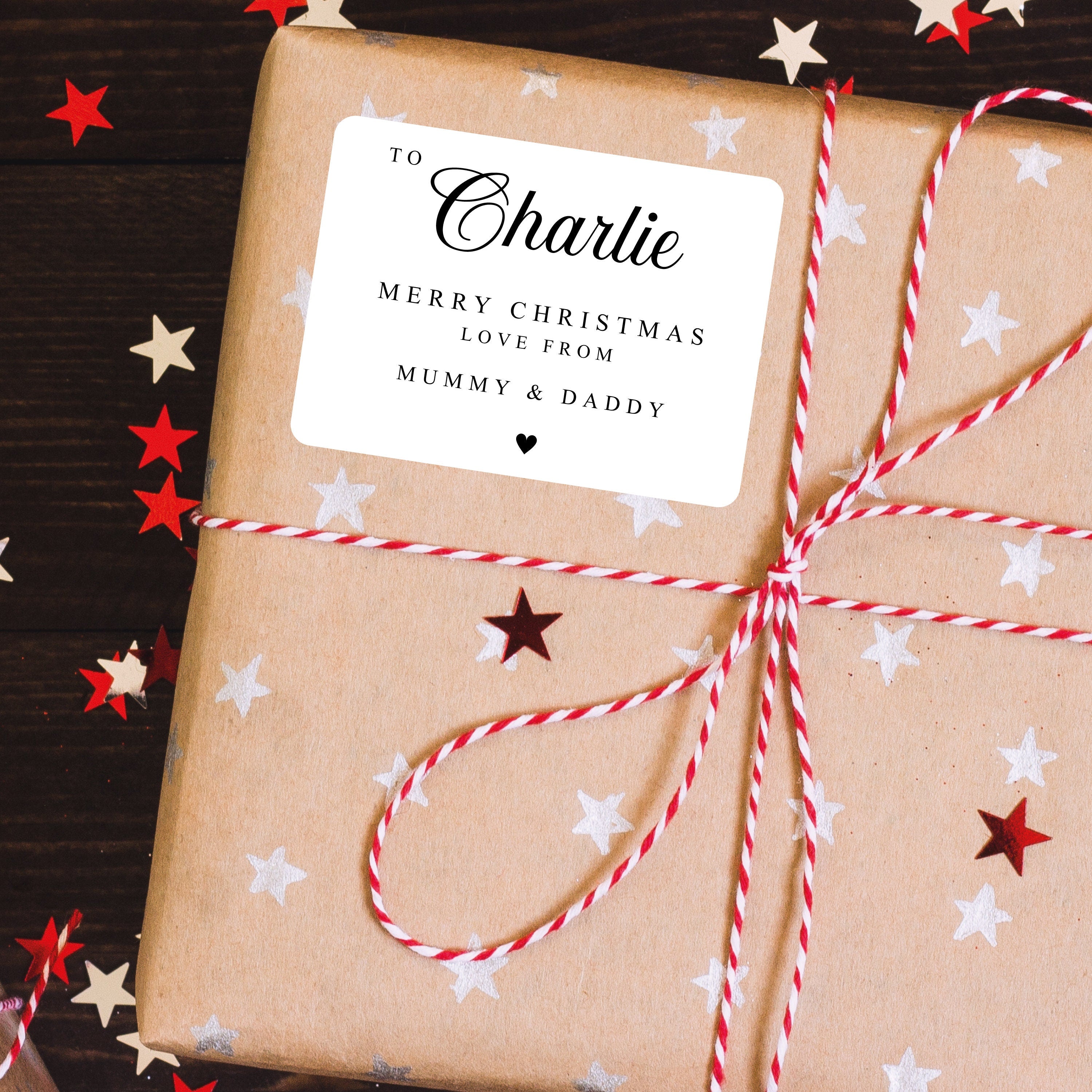 KIDS PERSONALISED 18 x Name Merry Christmas from Family Mum Dad Santa Christmas Sticker Gift Tags Xmas Labels Kids Name Present Gift Bag Tag