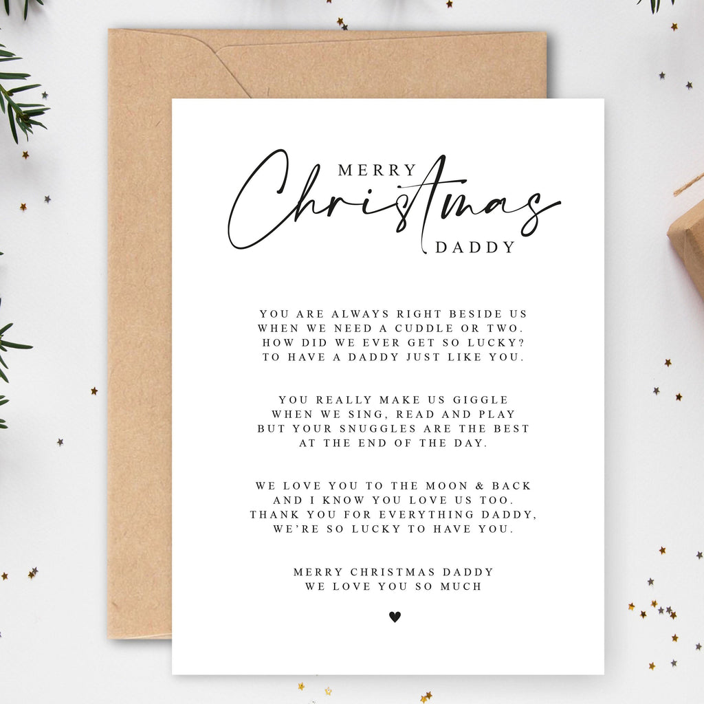 Merry Christmas Daddy Poem A5 Card with envelope, To Daddy from Son Daughter Child, Mummy and us, Daddy christmas card from children