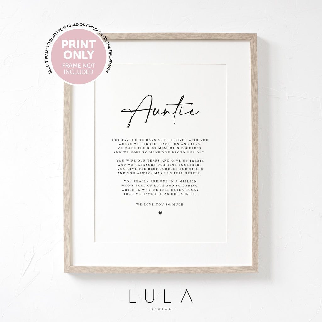 PERSONALISED Auntie Poem A4 Unframed PRINT from Niece Nephew Auntie Birthday Christmas Gift, Niece Nephew Auntie Christmas Gift Auntie Print