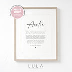 PERSONALISED Auntie Poem A4 Unframed PRINT from Niece Nephew Auntie Birthday Christmas Gift, Niece Nephew Auntie Christmas Gift Auntie Print