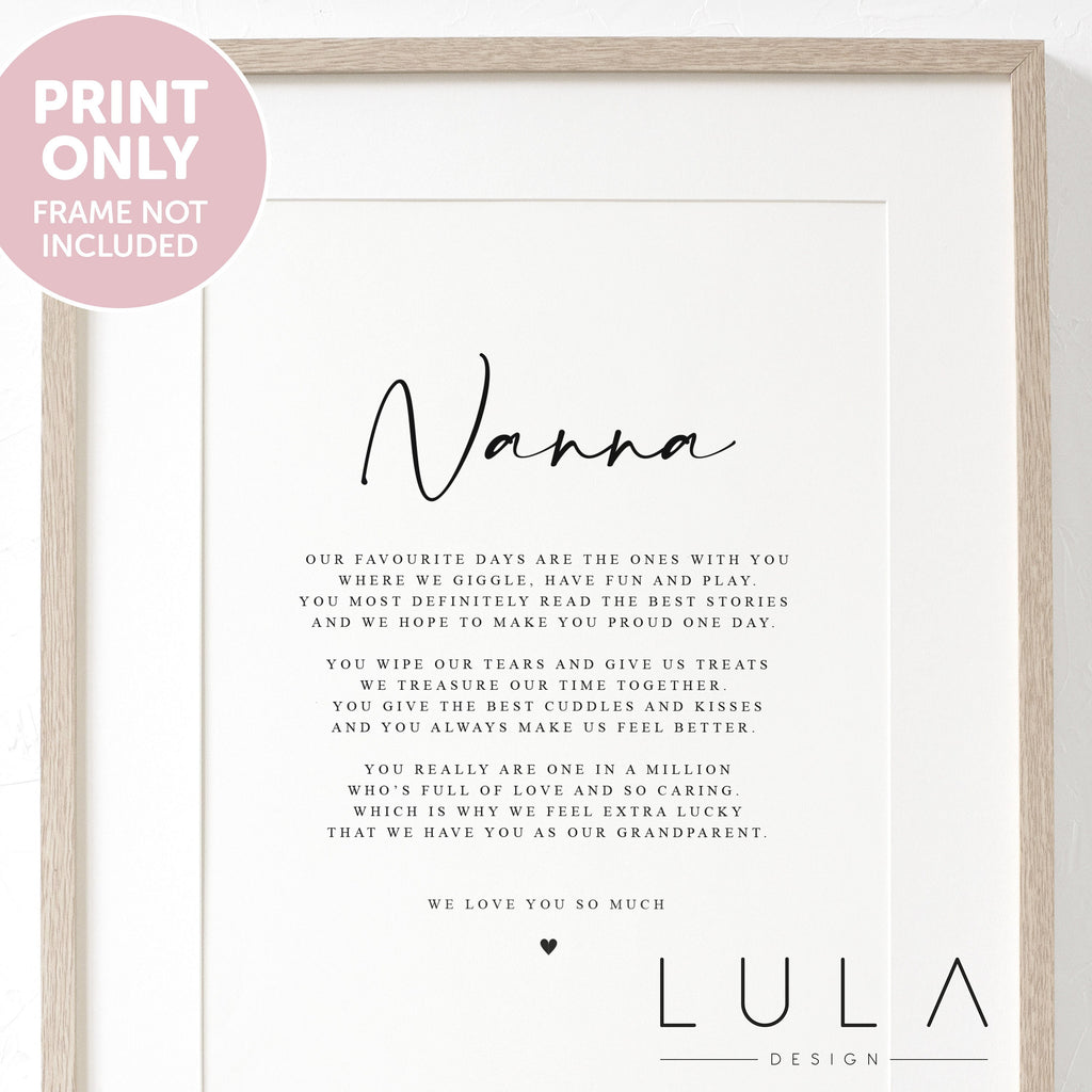 Personalised NANNA Poem A4 A5 UNFRAMED PRINT, Nanna Grandparent Poem, Gift to Nanna Christmas Gift Nanna Gift Grandchild Grandchildren