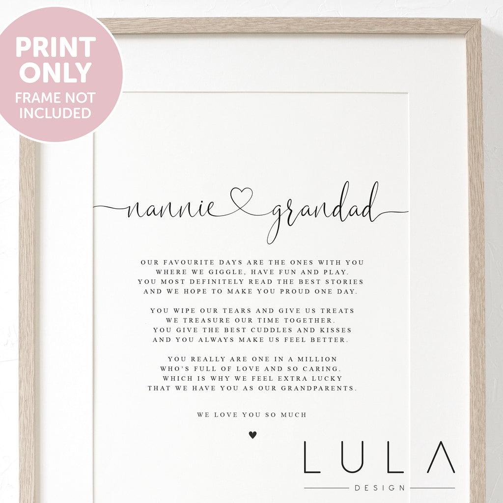 Personalised NANNIE and Grandad Poem A4 A5 PRINT Nannie and Grandad Gift, Grandparent Poem, Gift for Grandparents Christmas Poem Nannie Gift