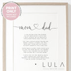 PERSONALISED Mom and Dad Poem A4 A5 PRINT Gift Mom and Dad, Poem Gift for Parents, Thank you Mom and Dad, Parents Print from children child
