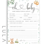 Oh Baby! Eucalyptus and Teddy Bear Baby Shower Prediction Printed A5 Game Cards, Beige Unisex Baby Shower Game, Neutral Baby Shower Game