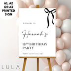 PERSONALISED Black & White Bow Minimal Birthday Party Sign 20th 30th 40th 50th PRINTED Foamex Sign Minimal Welcome Sign
