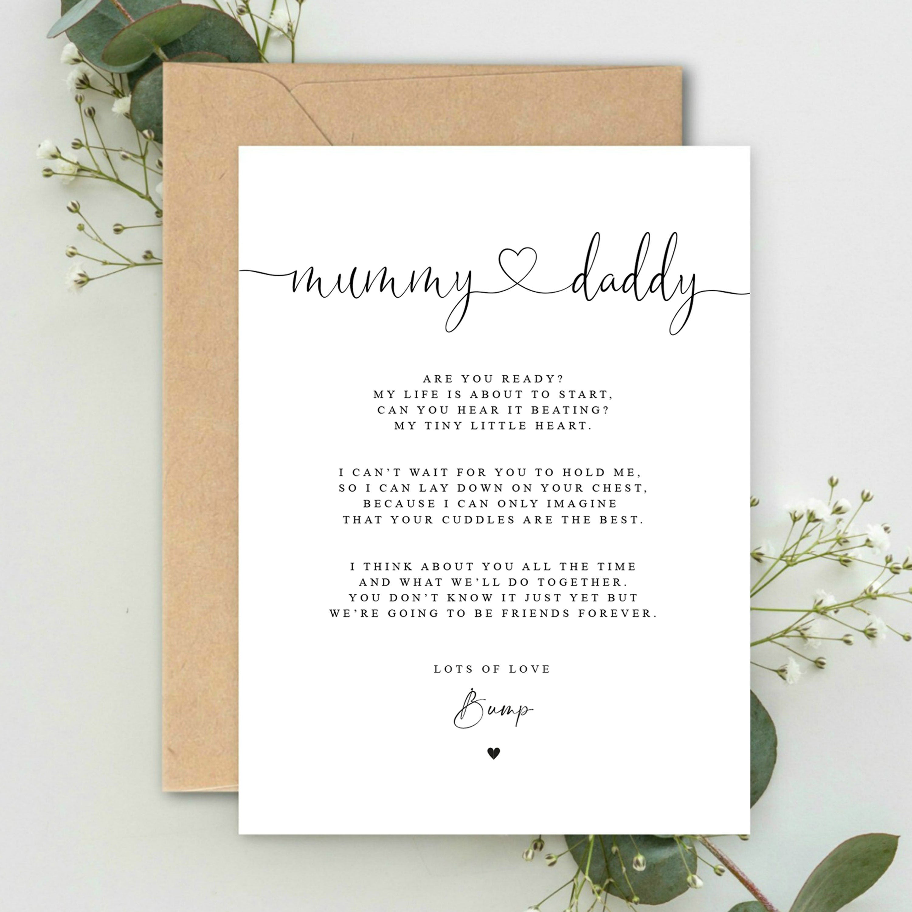 Mummy and Daddy to be Pregnancy Poem A5 Card with envelope, Baby Shower Card for Parents to be Card Mum and Dad Love Bump Parents to be Card