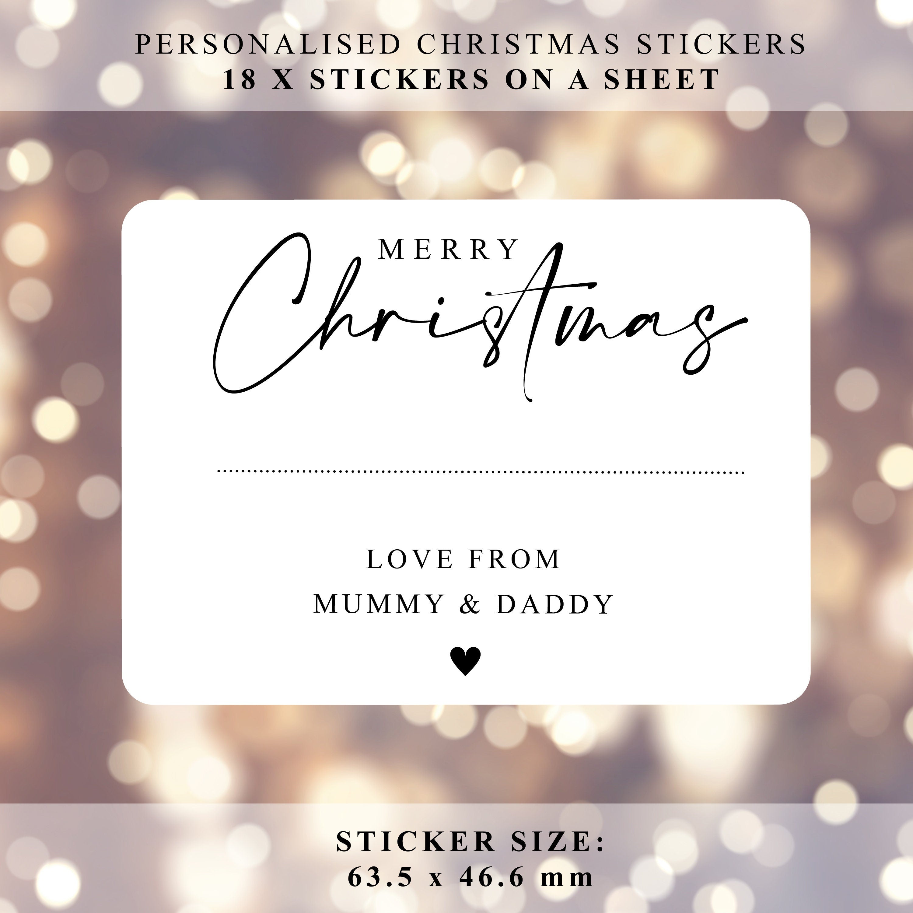 PERSONALISED 18 x Merry Christmas from Family Christmas Gift Sticker, Minimalistic Merry Christmas Labels Custom Name Present Gift Bag Tags