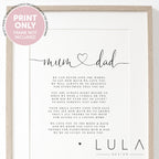 Mum and Dad Poem A4 or A5 PRINT - Gift Mum and Dad, Gift for Parents, Thank you Mum and Dad, Christmas Gift for Parents from children child