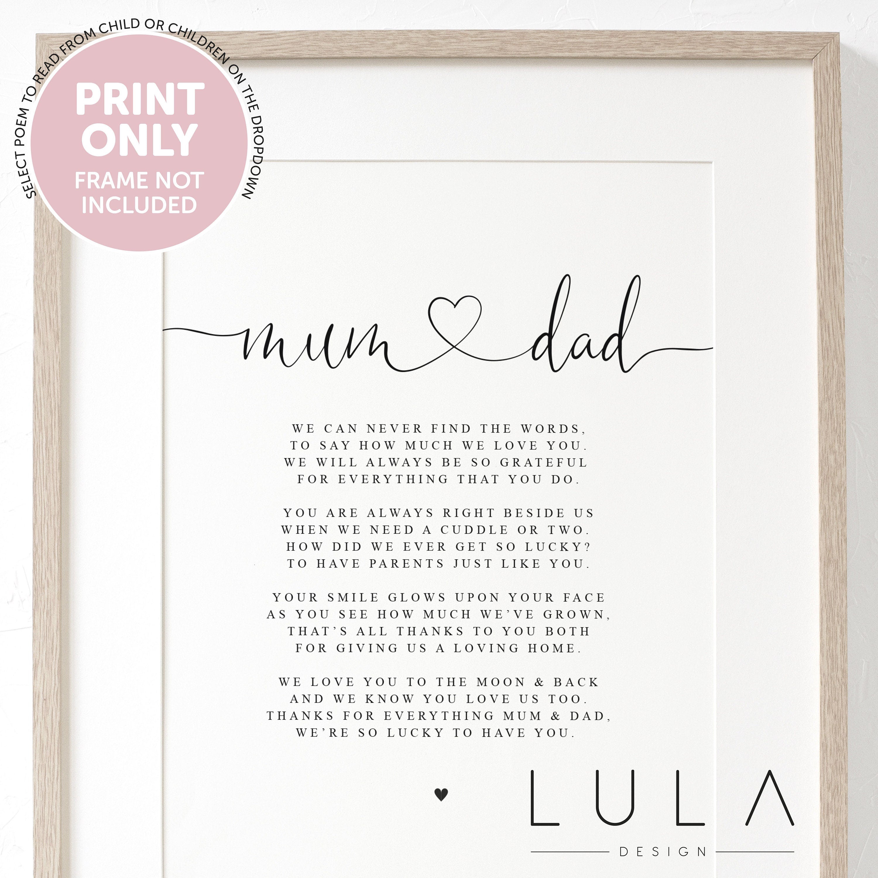 Mum and Dad Poem A4 or A5 PRINT - Gift Mum and Dad, Gift for Parents, Thank you Mum and Dad, Christmas Gift for Parents from children child