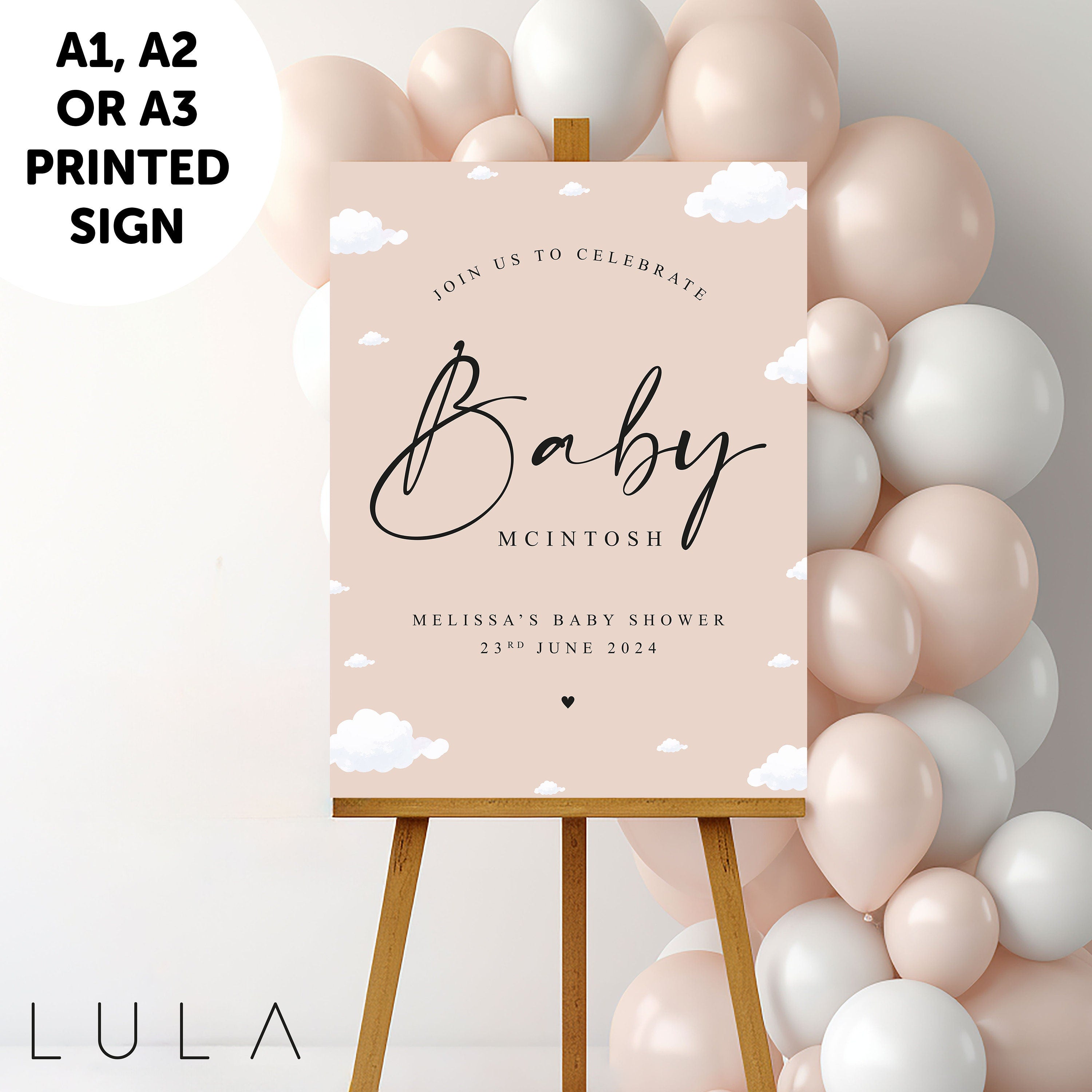 PERSONALISED Beige Baby Shower Sign PRINTED Foamex Beige Unisex Baby Shower Party Baby Welcome Sign, Beige Taupe Baby Shower