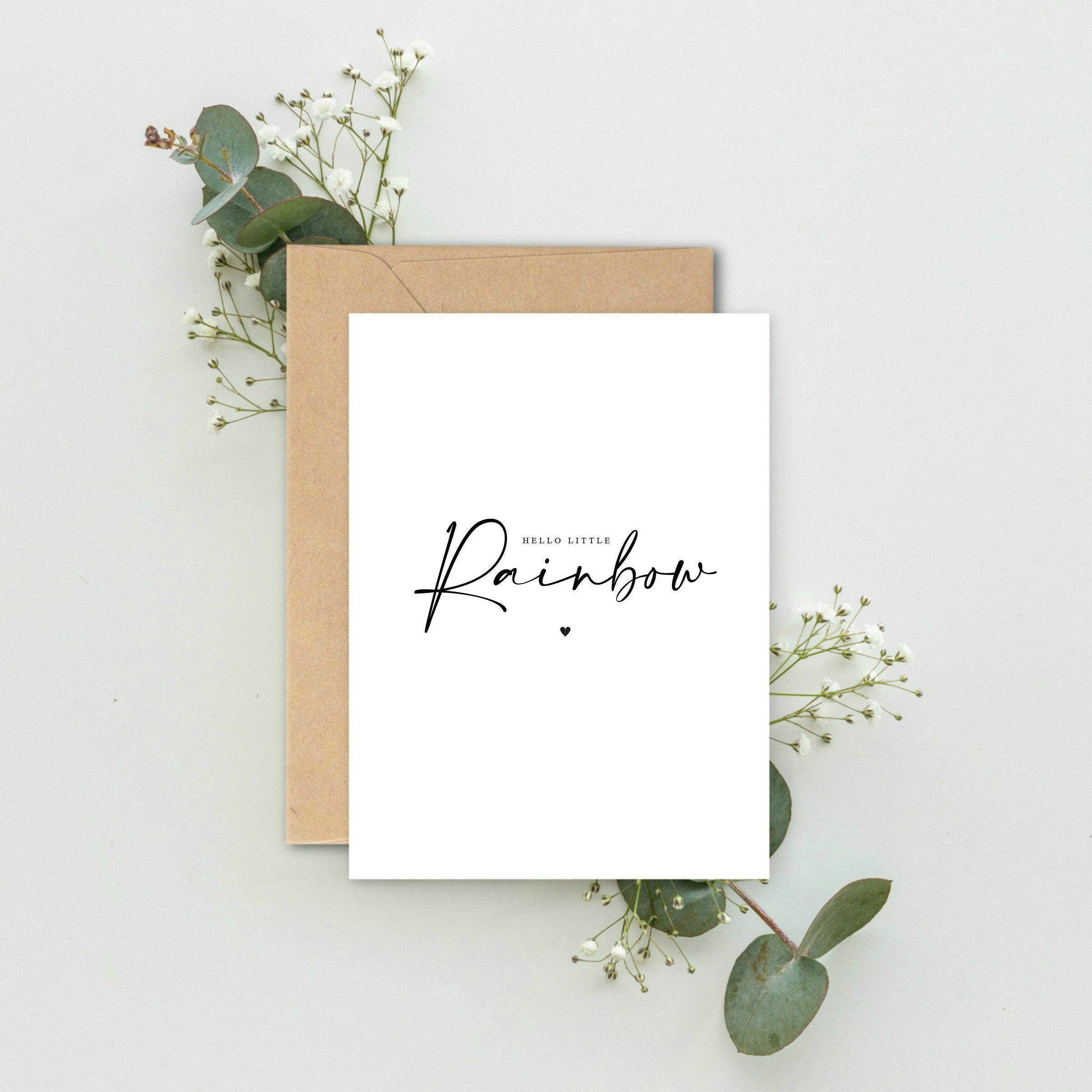 Hello Little Rainbow Pregnancy Announcement A5 Card with envelope, Pregnancy Reveal Card, Rainbow Baby Card, Minimalistic, Rainbow reveal