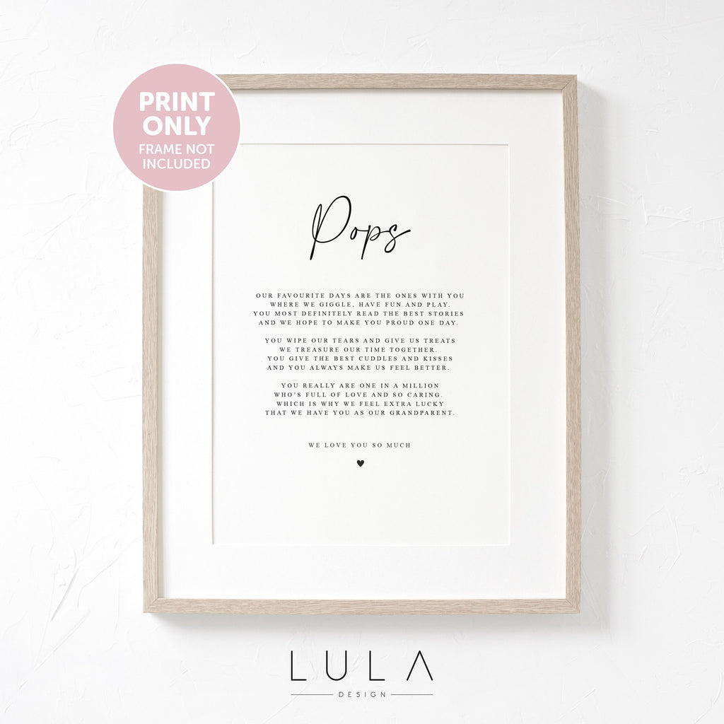 Personalised Pops Poem A4 A5 UNFRAMED PRINT, Pops Grandparent Poem, Pops Christmas Gift to Pops from Grandchild Grandchildren, Pops Birthday