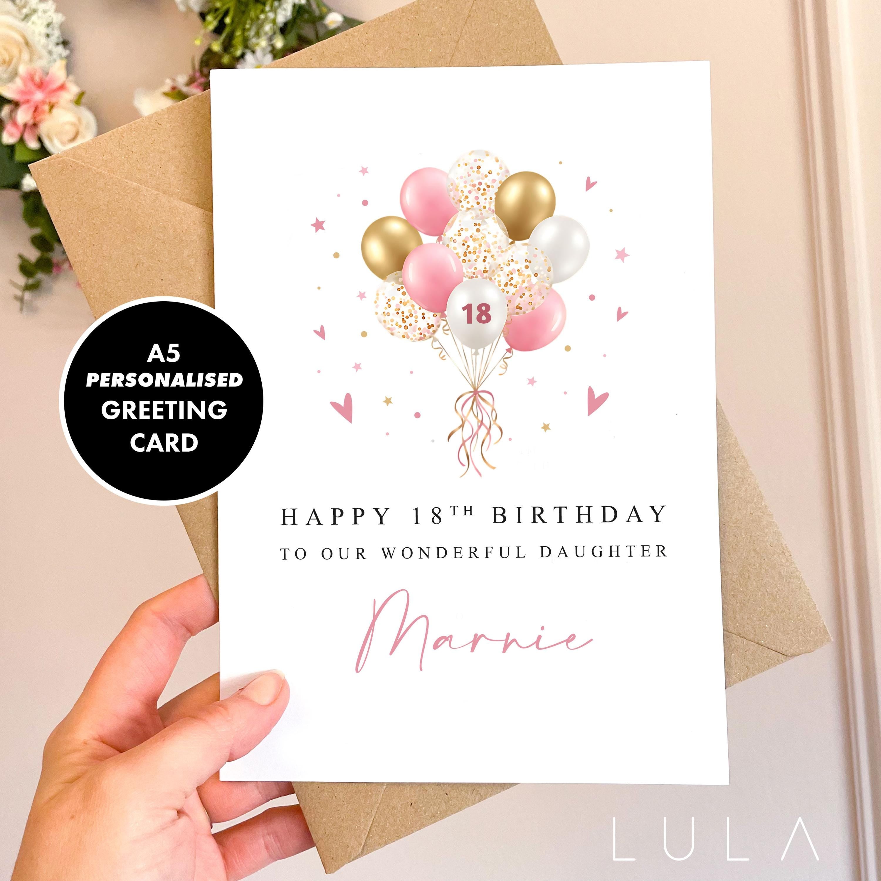 PERSONALISED Happy Birthday Pink Gold Balloon A5 Greeting Card with Kraft envelope Personalised Greeting Girls Friend birthday Card daughter