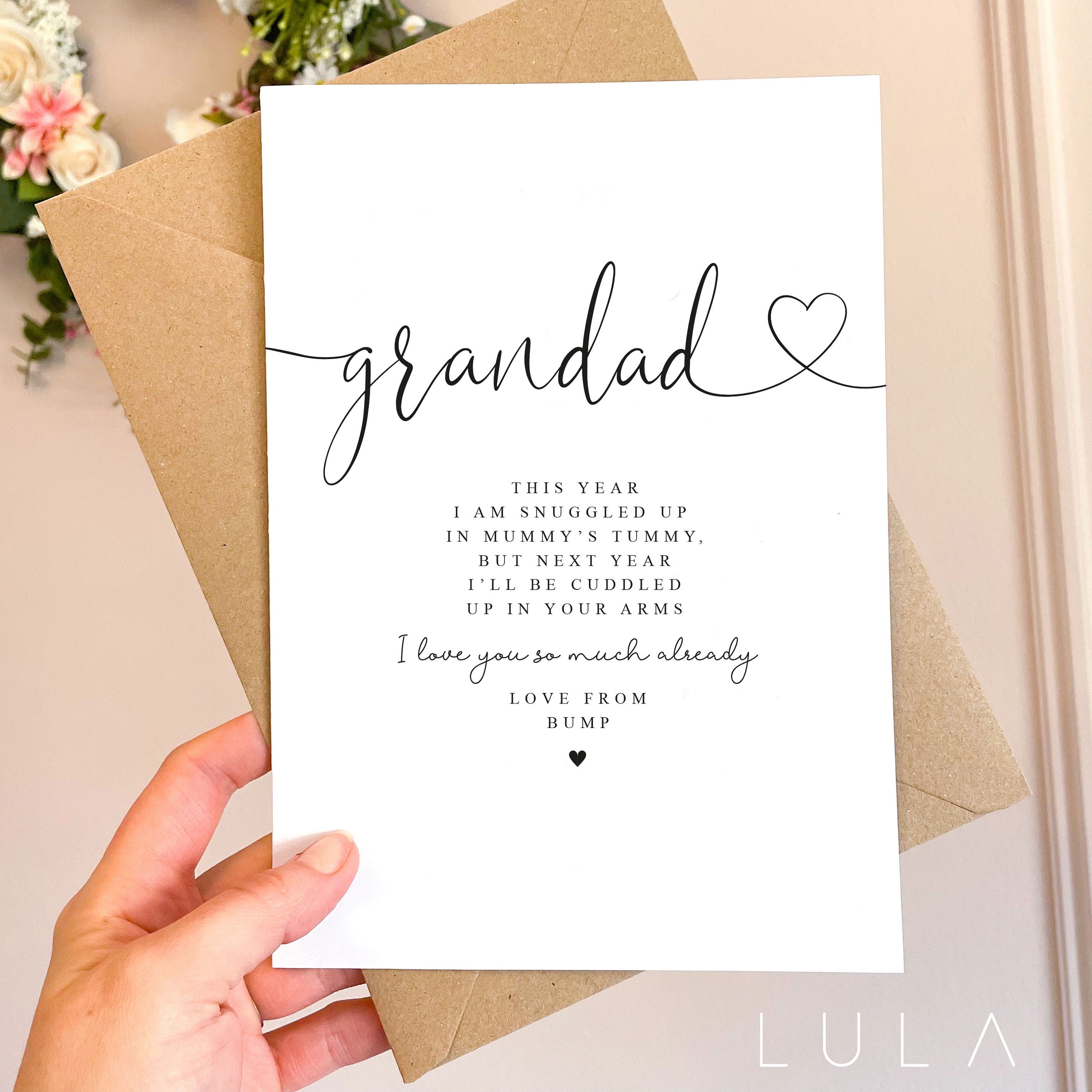 Grandad to be This Year I am snuggled up in Mummy's Tummy, Grandad Birthday Christmas A5 Card with envelope Father's Day Card, Grandad to be
