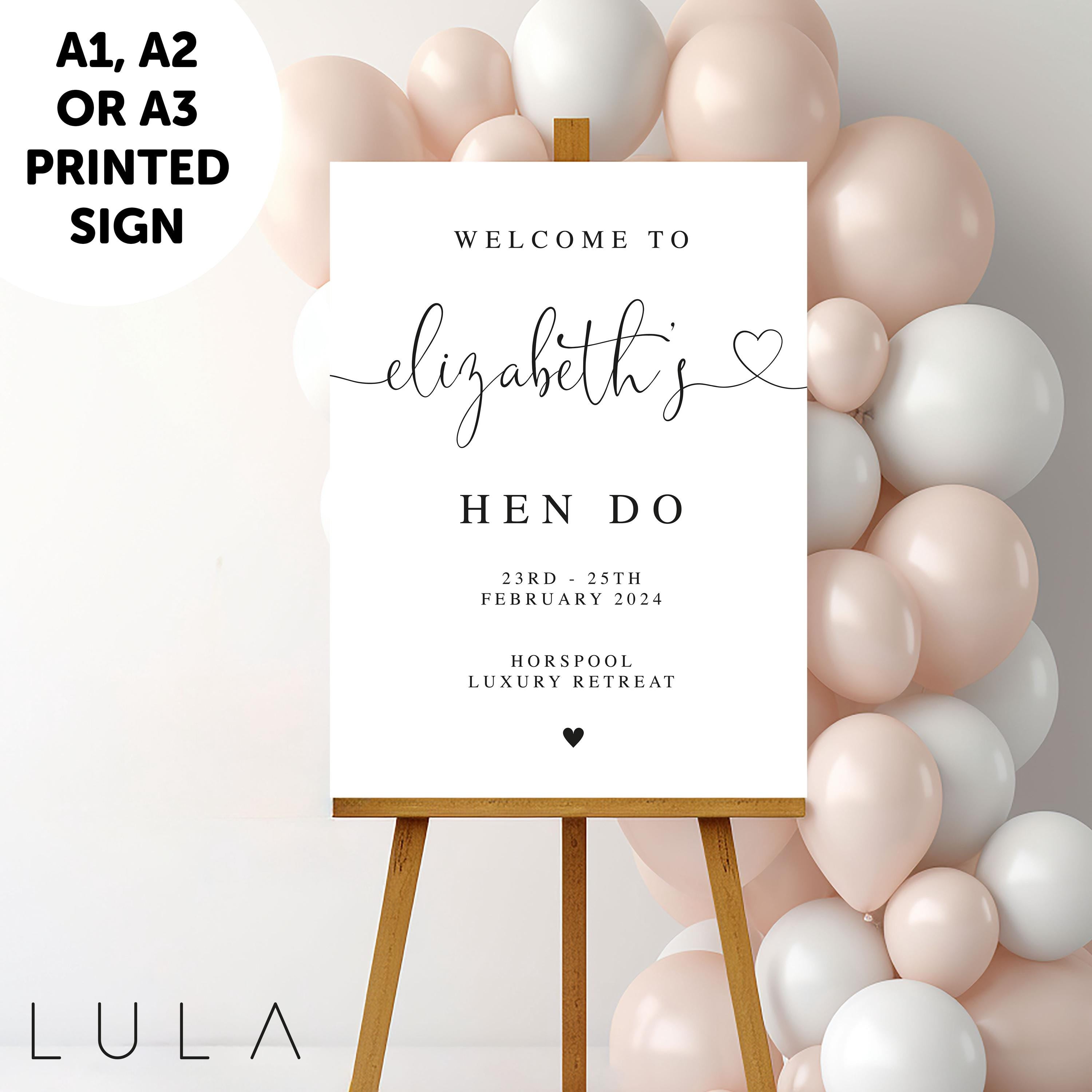 PERSONALISED A1 A2 or A3 Black and White Hen do PRINTED Welcome Sign Elegant Hen Do Welcome Sign hen do signage decor