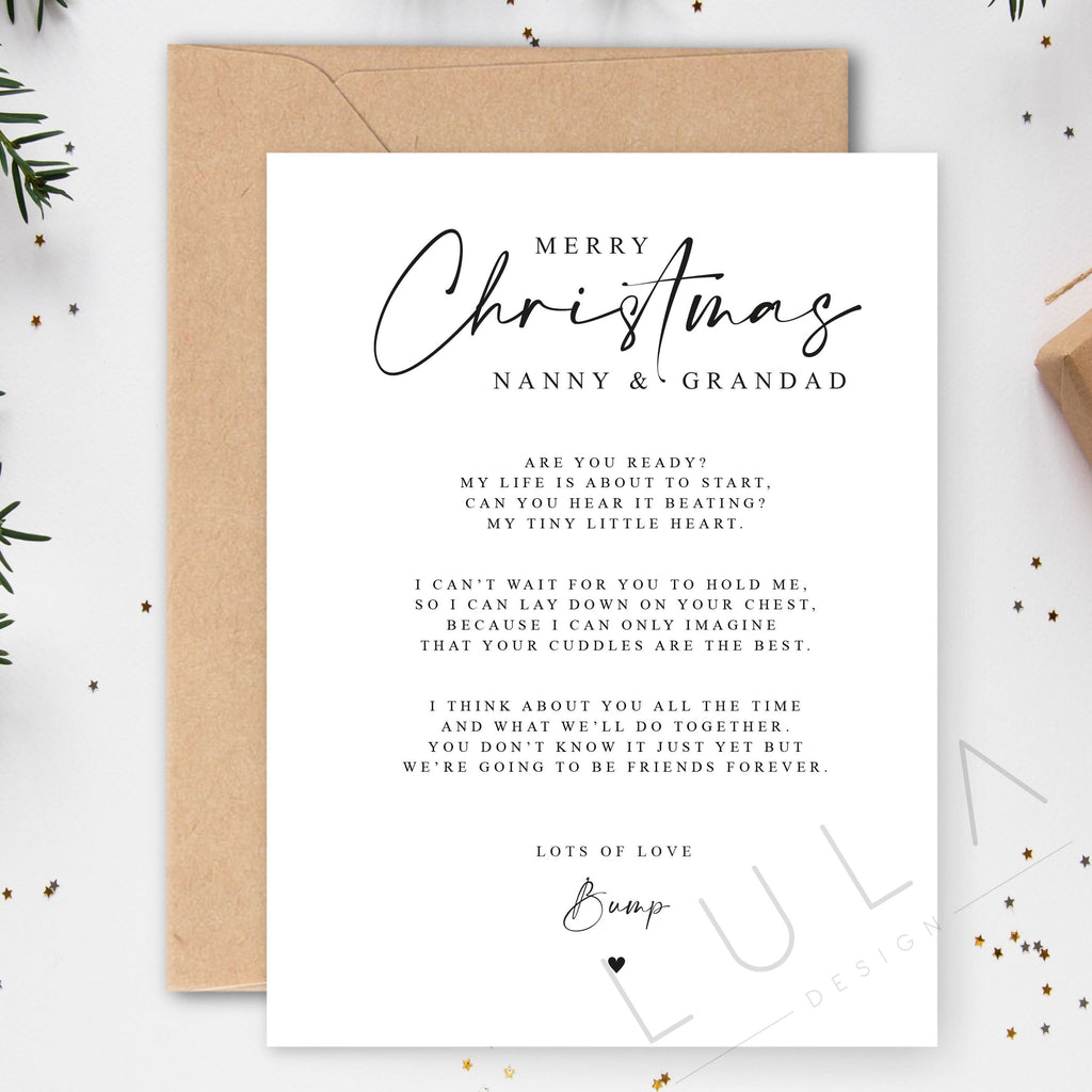 Merry Christmas Nanny and Grandad to be Pregnancy Poem Gift A5 Card with envelope, Grandparents to be Card, Christmas Pregnancy reveal Card