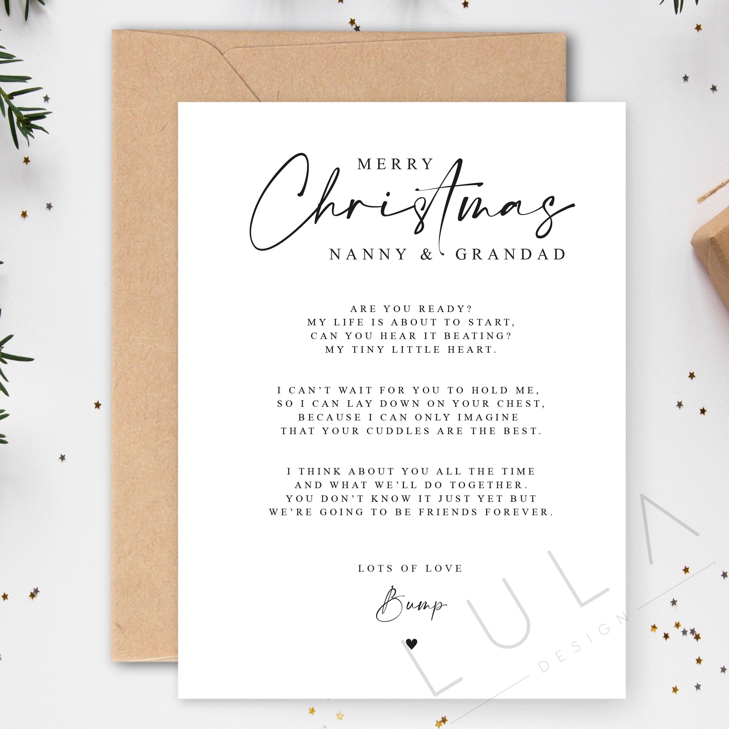 Merry Christmas Nanny and Grandad to be Pregnancy Poem Gift A5 Card with envelope, Grandparents to be Card, Christmas Pregnancy reveal Card