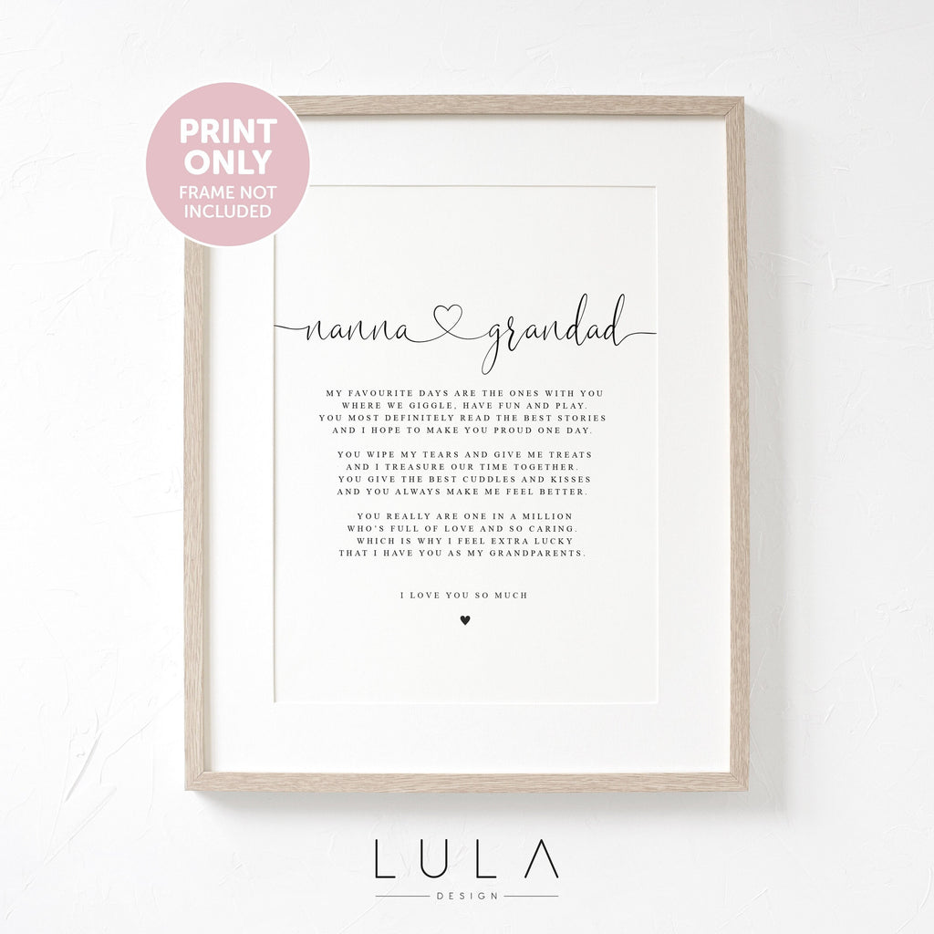 Personalised NANNA Grandad Poem A4 A5 PRINT, Nanna and Grandad Gift Grandparent Poem Gift for Grandparents Grandparent Christmas Gift, Nanna