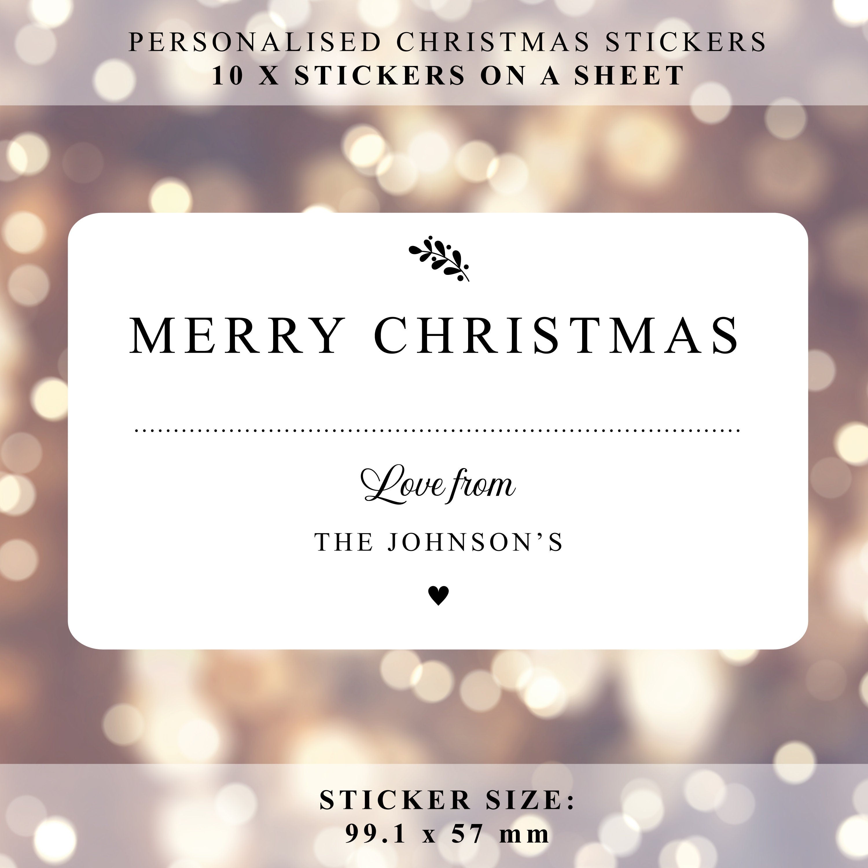 PERSONALISED 10 x Merry Christmas from Family Christmas Gift Sticker Minimalistic Christmas Labels Custom Name Present GiftTags 99.1x57mm