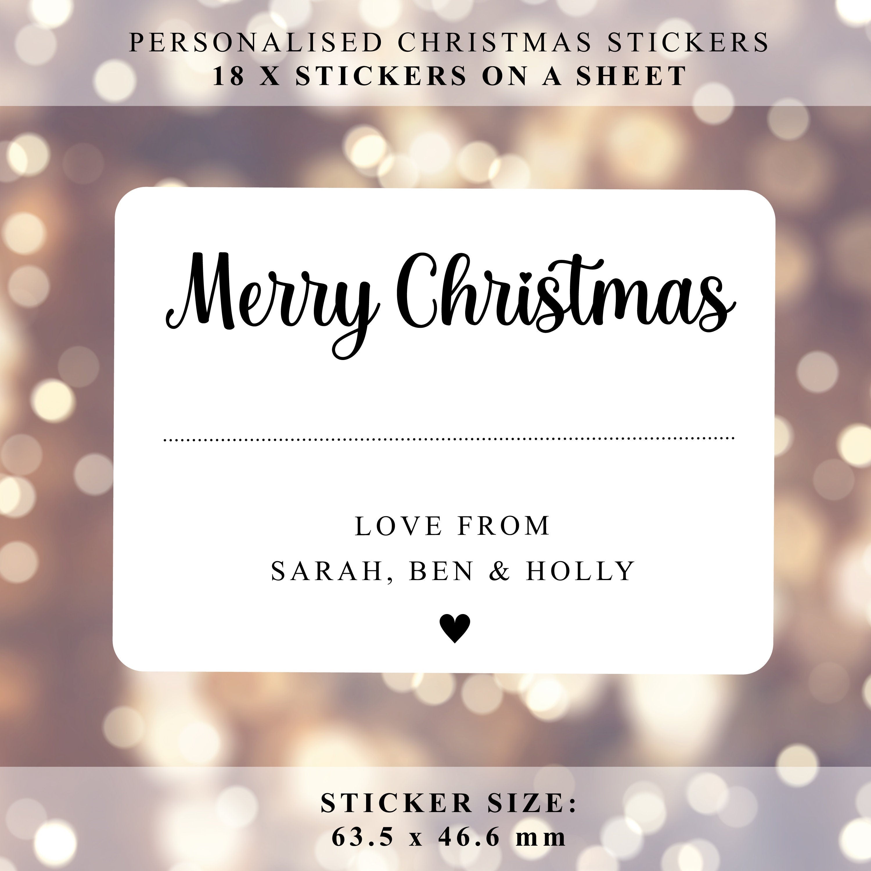 PERSONALISED 18 x Merry Christmas from Family Name Christmas Gift Sticker, Minimalistic Christmas Labels Custom Name Present Gift Bag Tags