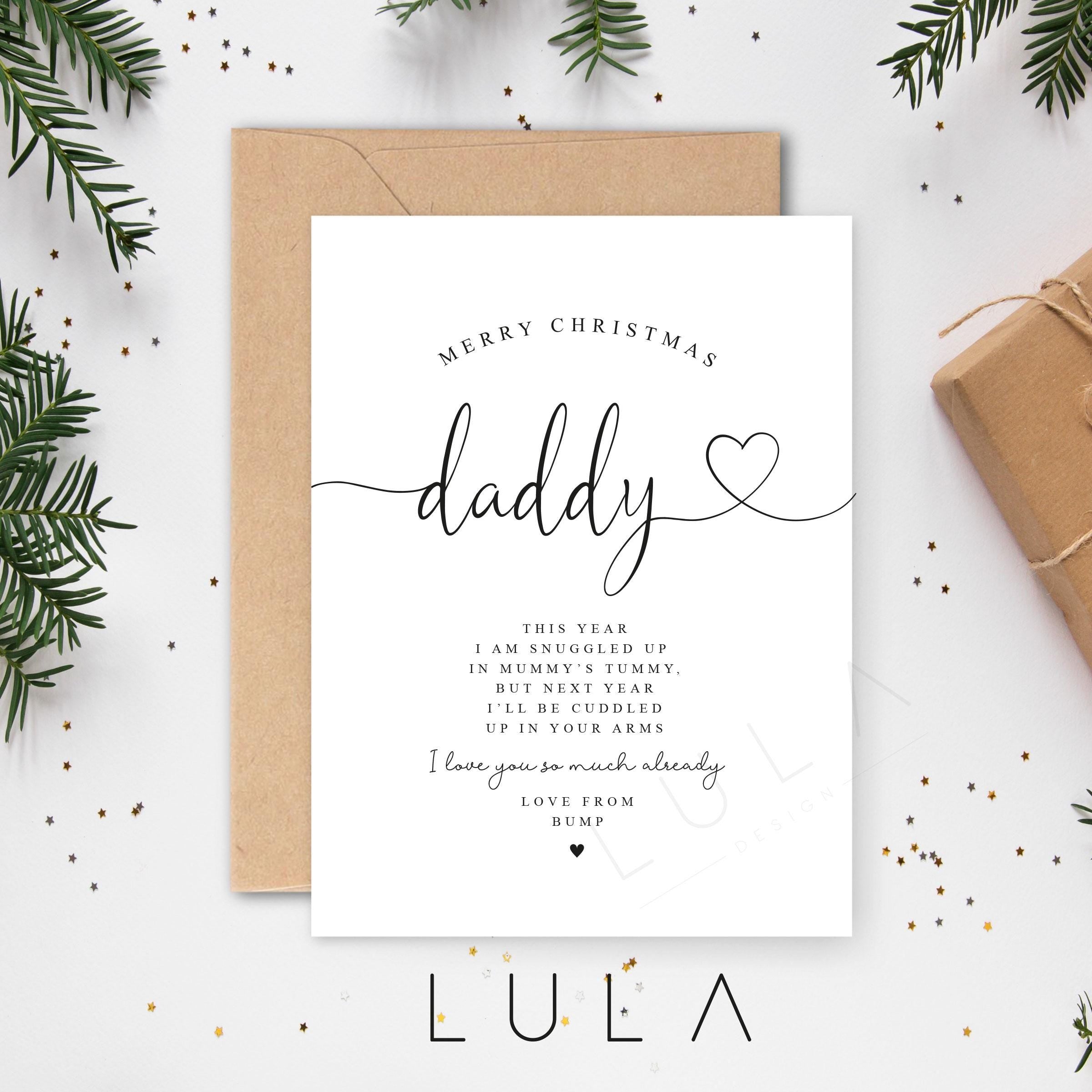 Merry Christmas Daddy to be Poem Pregnancy Reval A5 Card with envelope, This Year I am snuggled up in Mummy's Tummy, Dad Christmas Card Bump