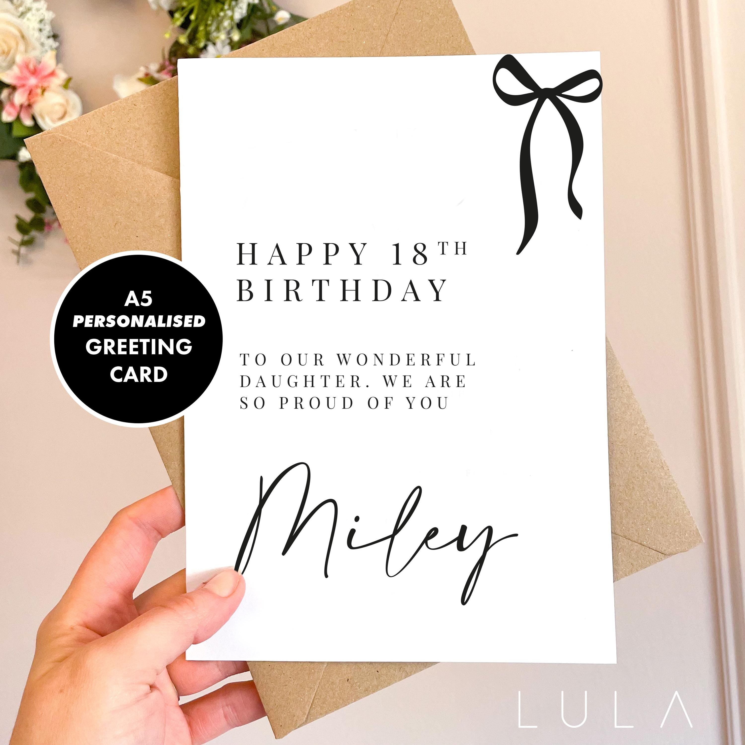 PERSONALISED Happy Birthday Black Bow Minimal A5 Greeting Card with Kraft envelope Personalised Greeting Girls Friend birthday Card daughter