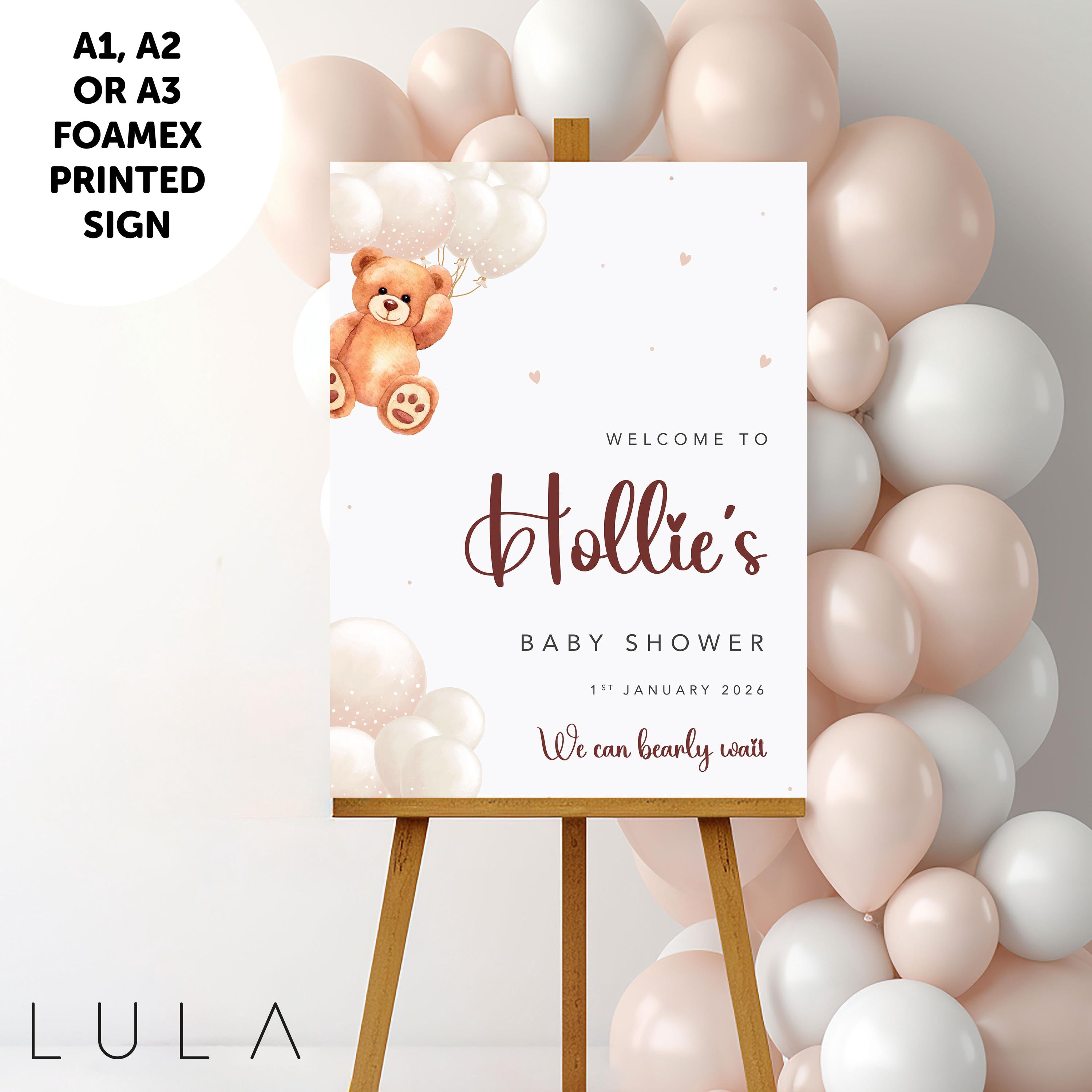 PERSONALISED We can Bearly Wait Teddy Bear Neutral Beige Balloons Unisex Baby Shower Sign PRINTED Foamex Neutral Beige Baby Shower