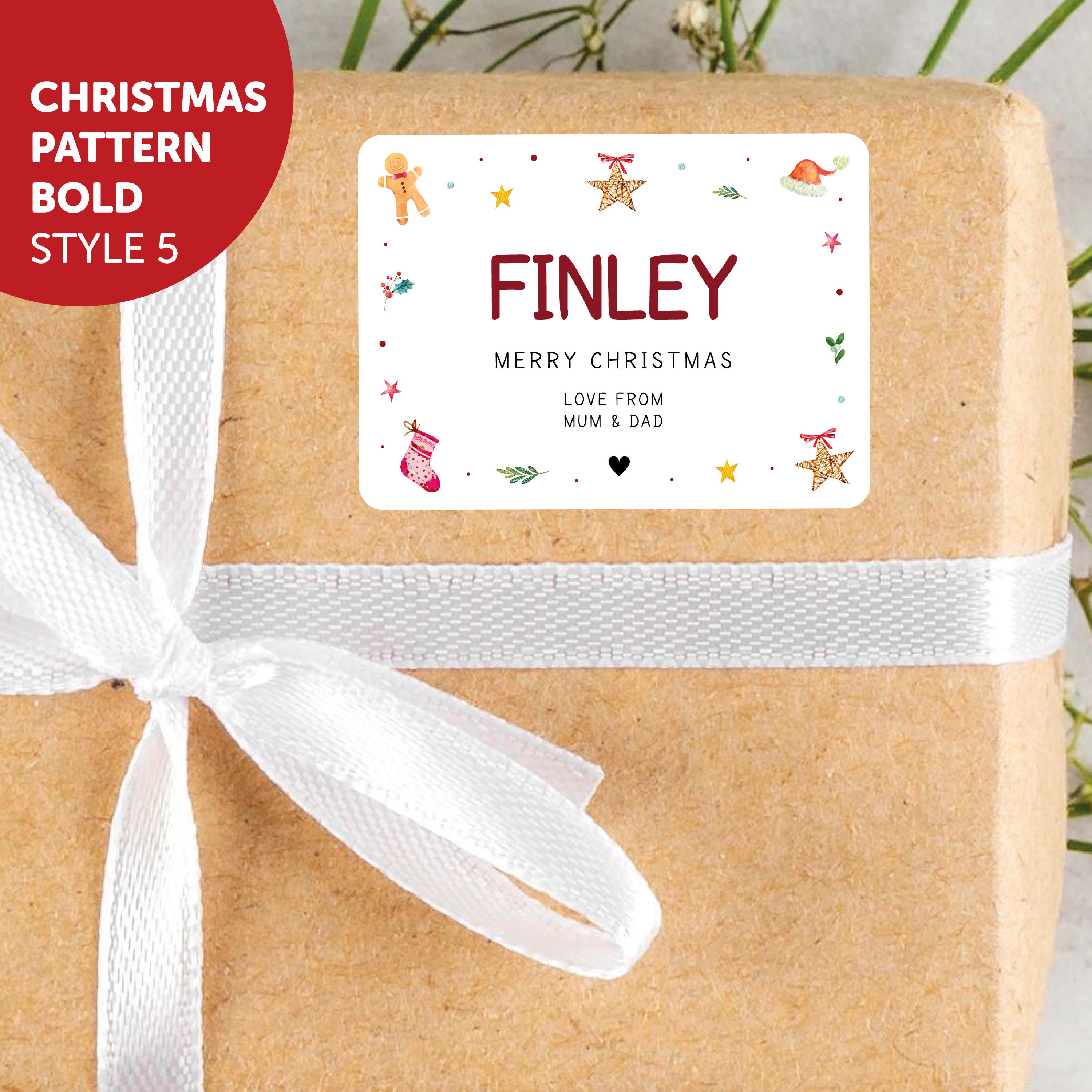 KIDS PERSONALISED 18 x Name Merry Christmas from Family Mum Dad Santa Christmas Sticker Gift Tags Xmas Labels Kids Name Present Gift Bag Tag