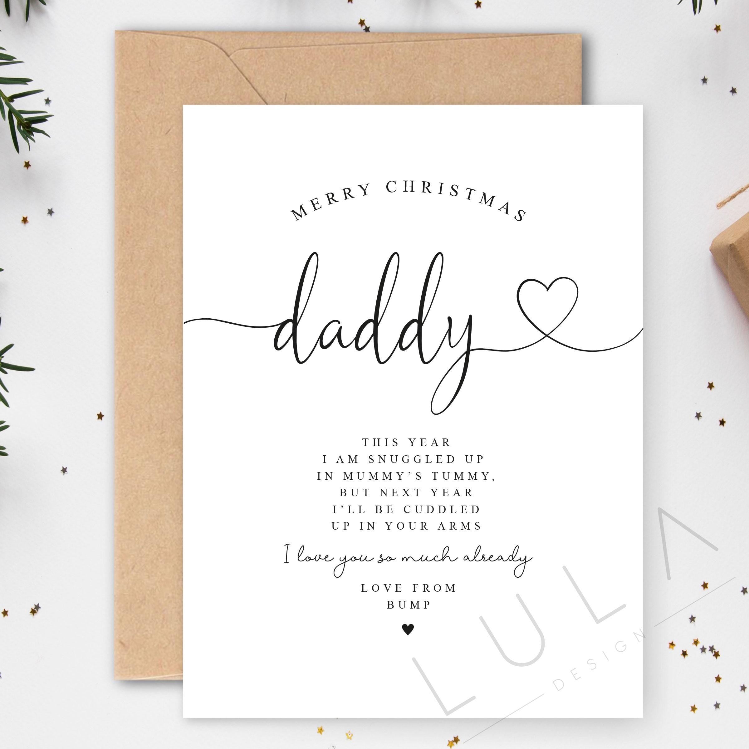 Merry Christmas Daddy to be Poem Pregnancy Reval A5 Card with envelope, This Year I am snuggled up in Mummy's Tummy, Dad Christmas Card Bump