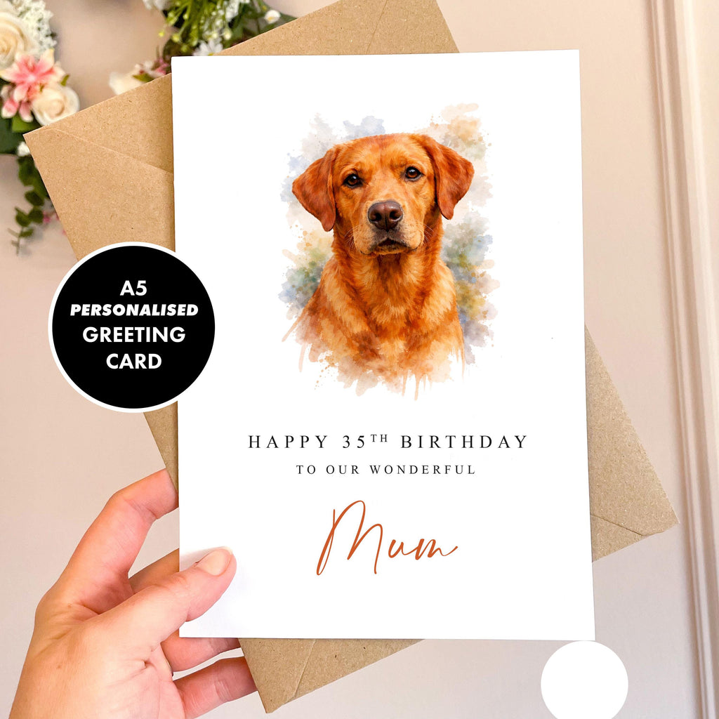 PERSONALISED Birthday Fox Red Labrador A5 Greeting Card with Kraft envelope Personalised Greeting Daughter Son Mum Dad Grandparent Birthday