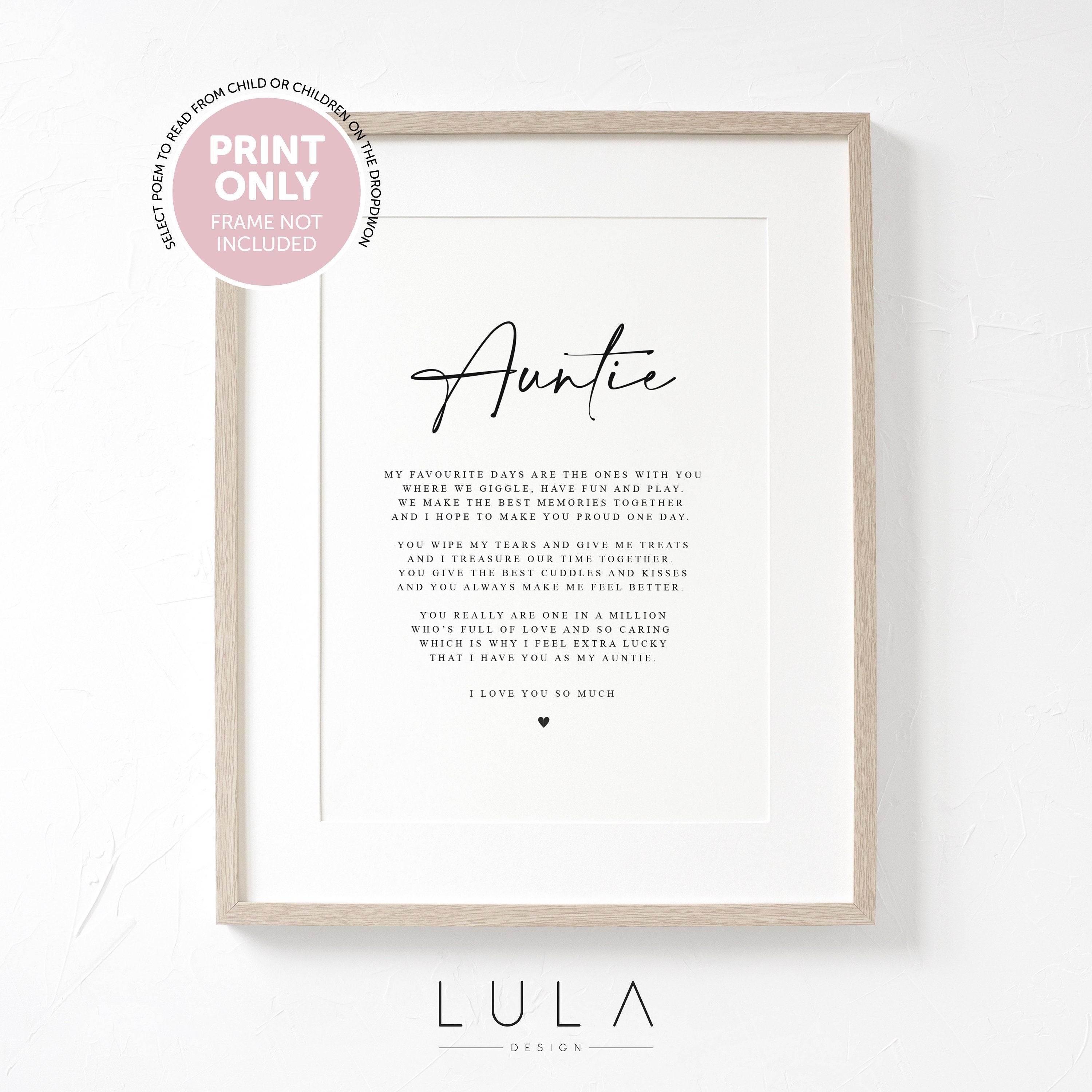 PERSONALISED Auntie Poem A4 Unframed PRINT from Niece Nephew Auntie Birthday Christmas Gift, Niece Nephew Auntie Christmas Gift Auntie Print