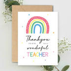 Thankyou for being such a wonderful Teacher Rainbow A5 Greeting Card & Kraft envelope Teacher Card, End of Term Card, School Leaver Card,