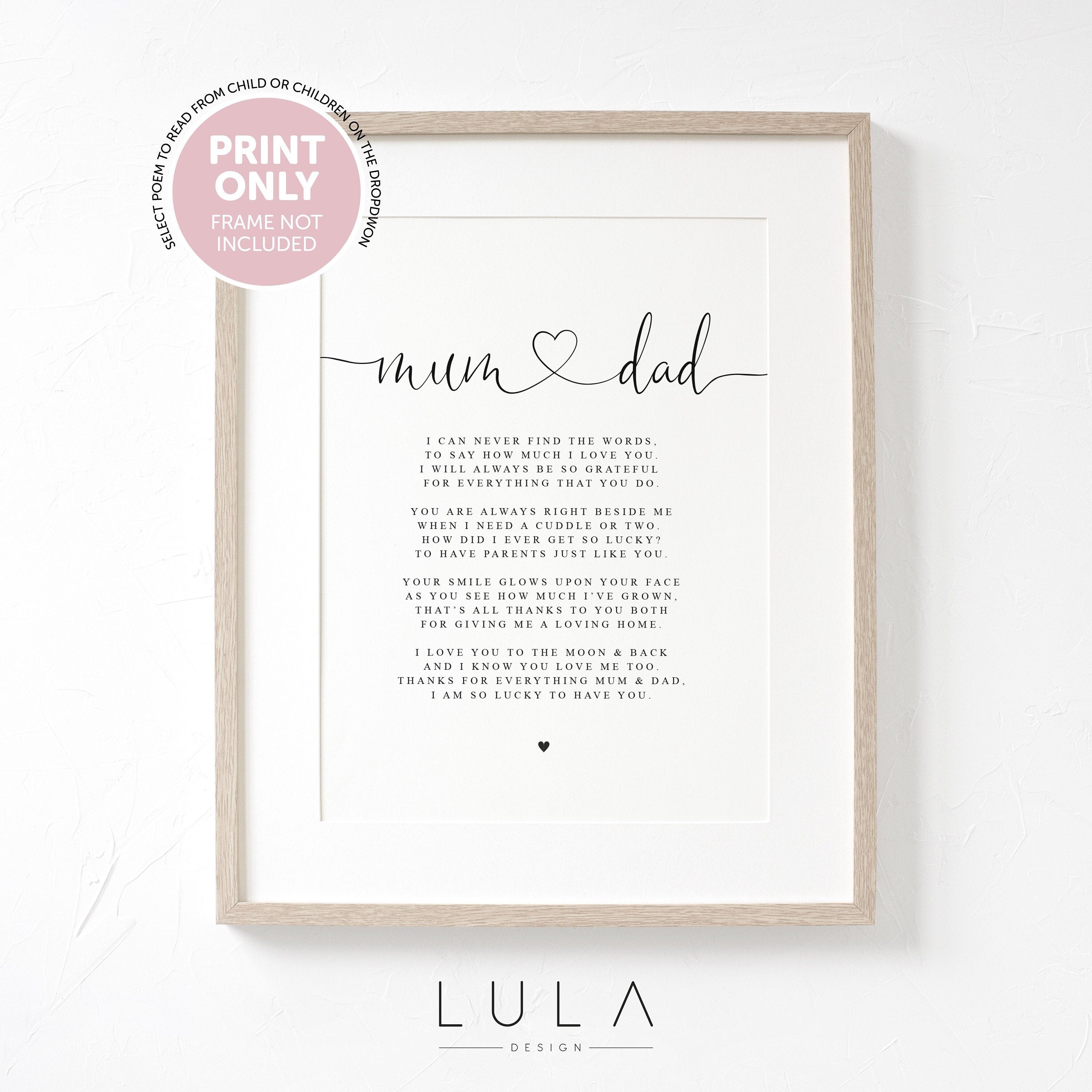 Mum and Dad Poem A4 or A5 PRINT - Gift Mum and Dad, Gift for Parents, Thank you Mum and Dad, Christmas Gift for Parents from children child