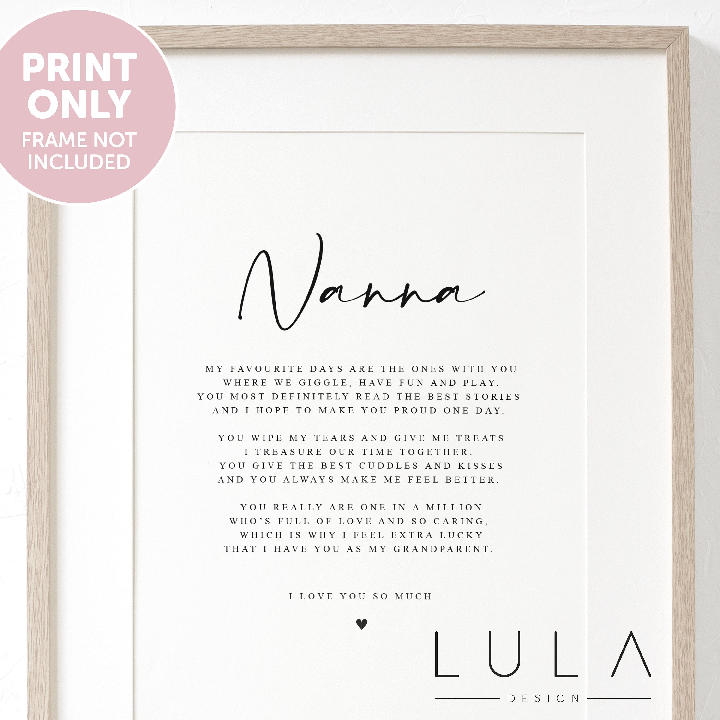 Personalised NANNA Poem A4 A5 UNFRAMED PRINT, Nanna Grandparent Poem, Gift to Nanna Christmas Gift Nanna Gift Grandchild Grandchildren