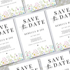 PERSONALISED A6 Spring Summer Floral Printed Save the Dates Wildflower Boho floral Save The Dates Typography Printed with black Envelopes