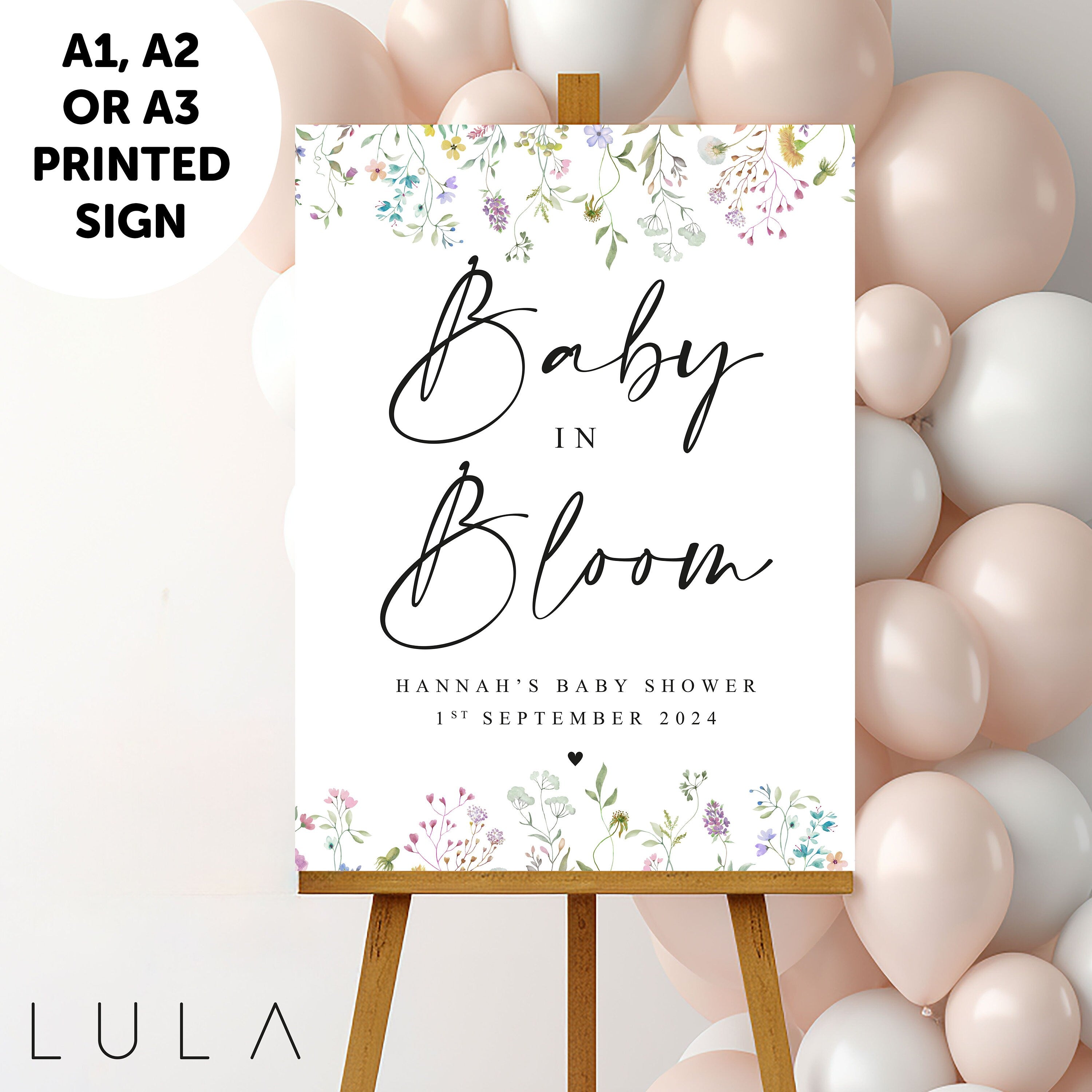 PERSONALISED Multi Colour Wild Flower Floral Baby Shower Sign PRINTED Wildflower Baby Shower Welcome Sign Baby in Bloom