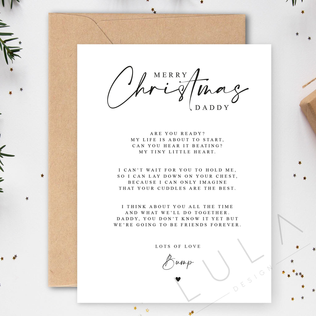 Merry Christmas Daddy to be Poem from bump A5 Pregnancy Announcement A5 Card with envelope Pregnancy Reveal Daddy to be To Daddy love bump