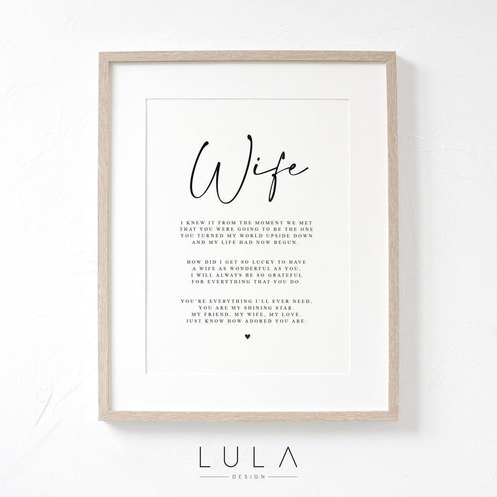 PERSONALISED Wife Poem A4 Unframed PRINT Mothers Day Gift Gift for Wife Birthday Gift Wife Valentines Gift Wife Poem Print Personalised Wife