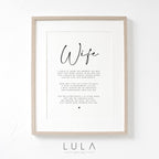PERSONALISED Wife Poem A4 Unframed PRINT Mothers Day Gift Gift for Wife Birthday Gift Wife Valentines Gift Wife Poem Print Personalised Wife