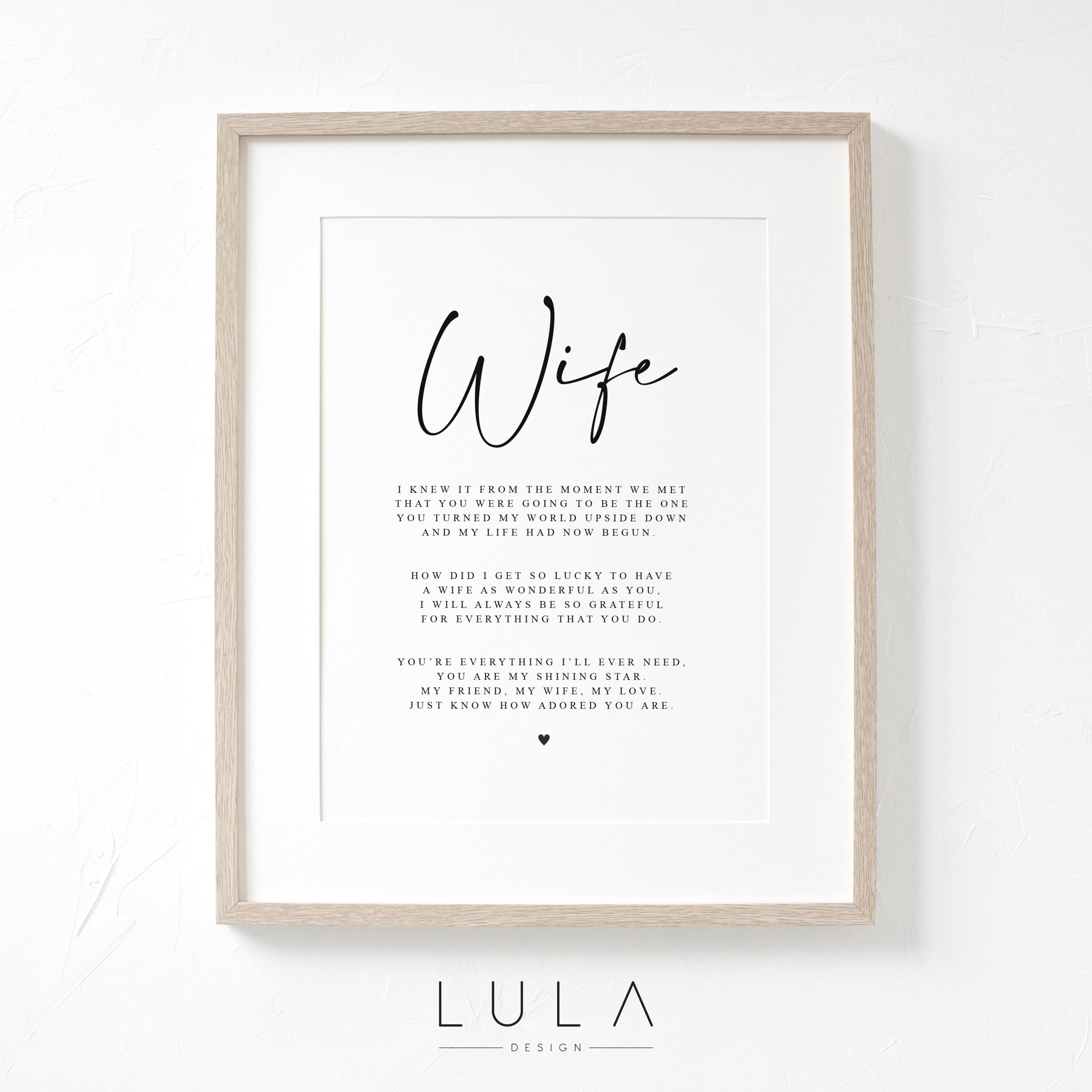 PERSONALISED Wife Poem A4 Unframed PRINT Mothers Day Gift Gift for Wife Birthday Gift Wife Valentines Gift Wife Poem Print Personalised Wife