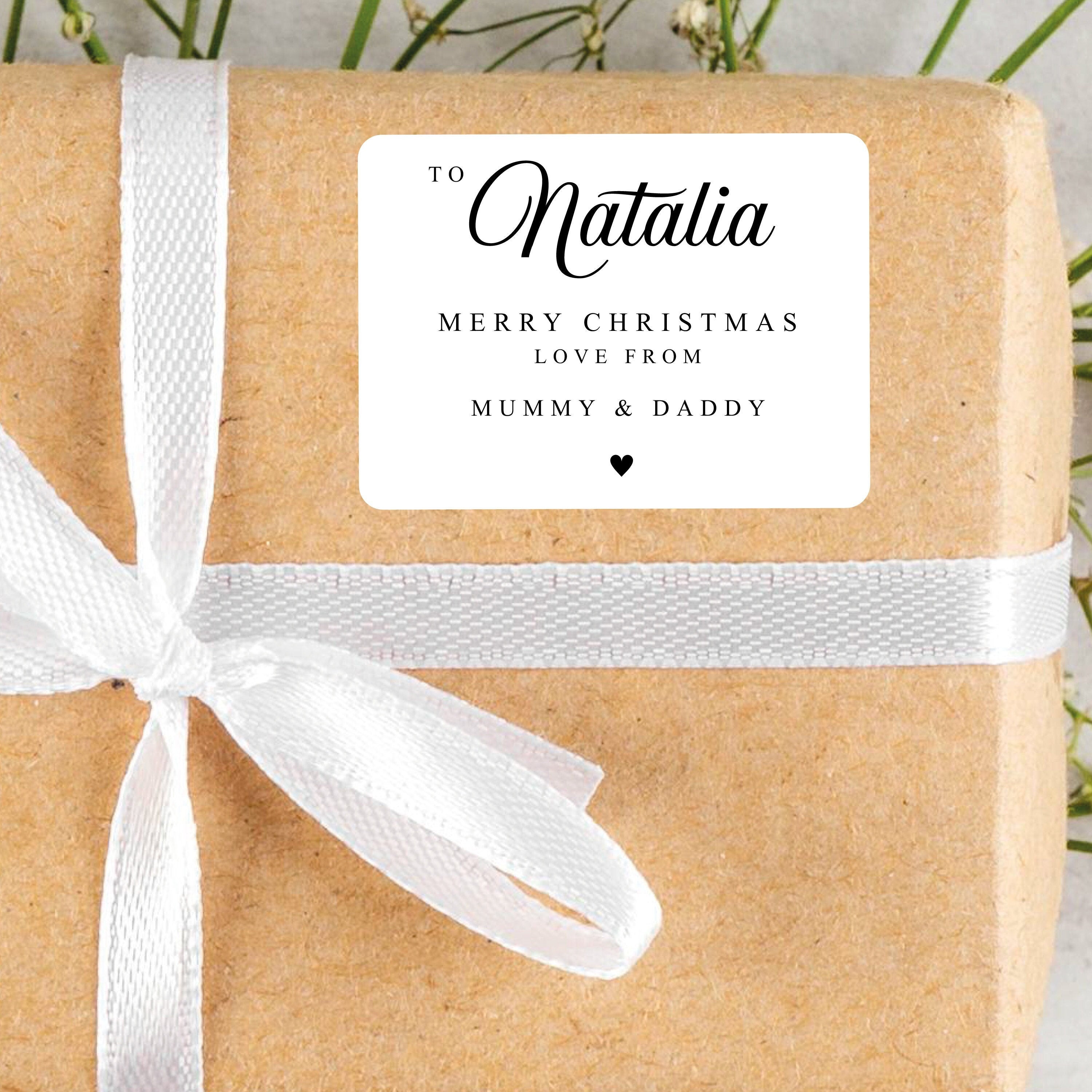 KIDS PERSONALISED 18 x Name Merry Christmas from Family Mum Dad Santa Christmas Sticker Gift Tags Xmas Labels Kids Name Present Gift Bag Tag